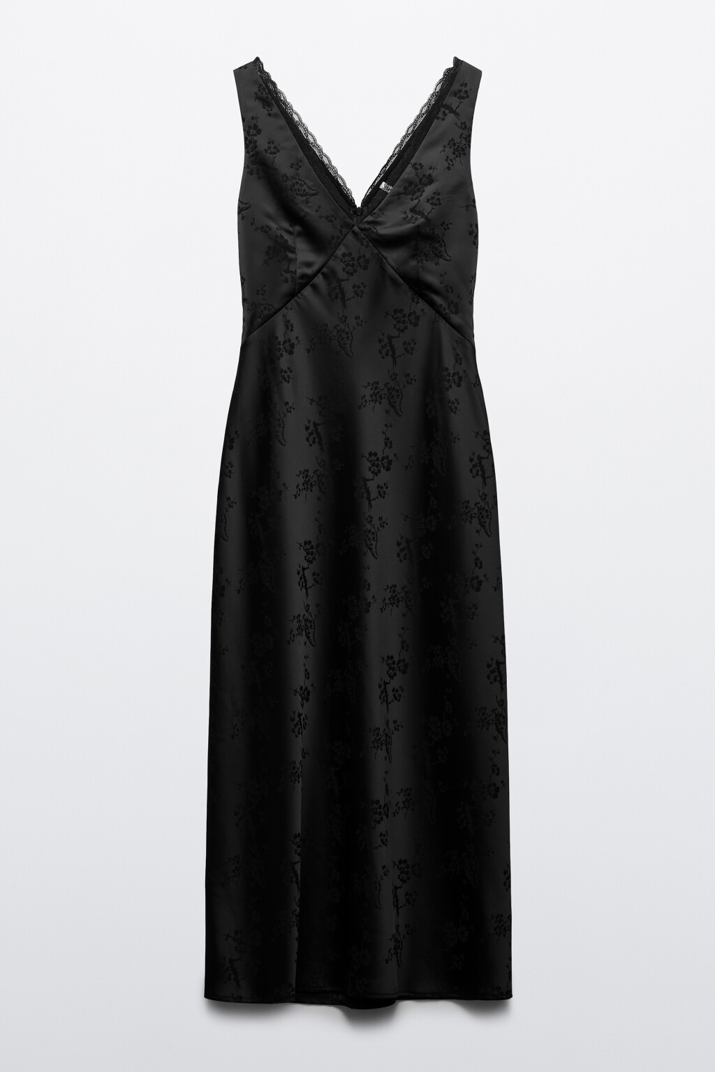 Платье-комбинация макси атласное с цветочным узором - цвет черный - 6