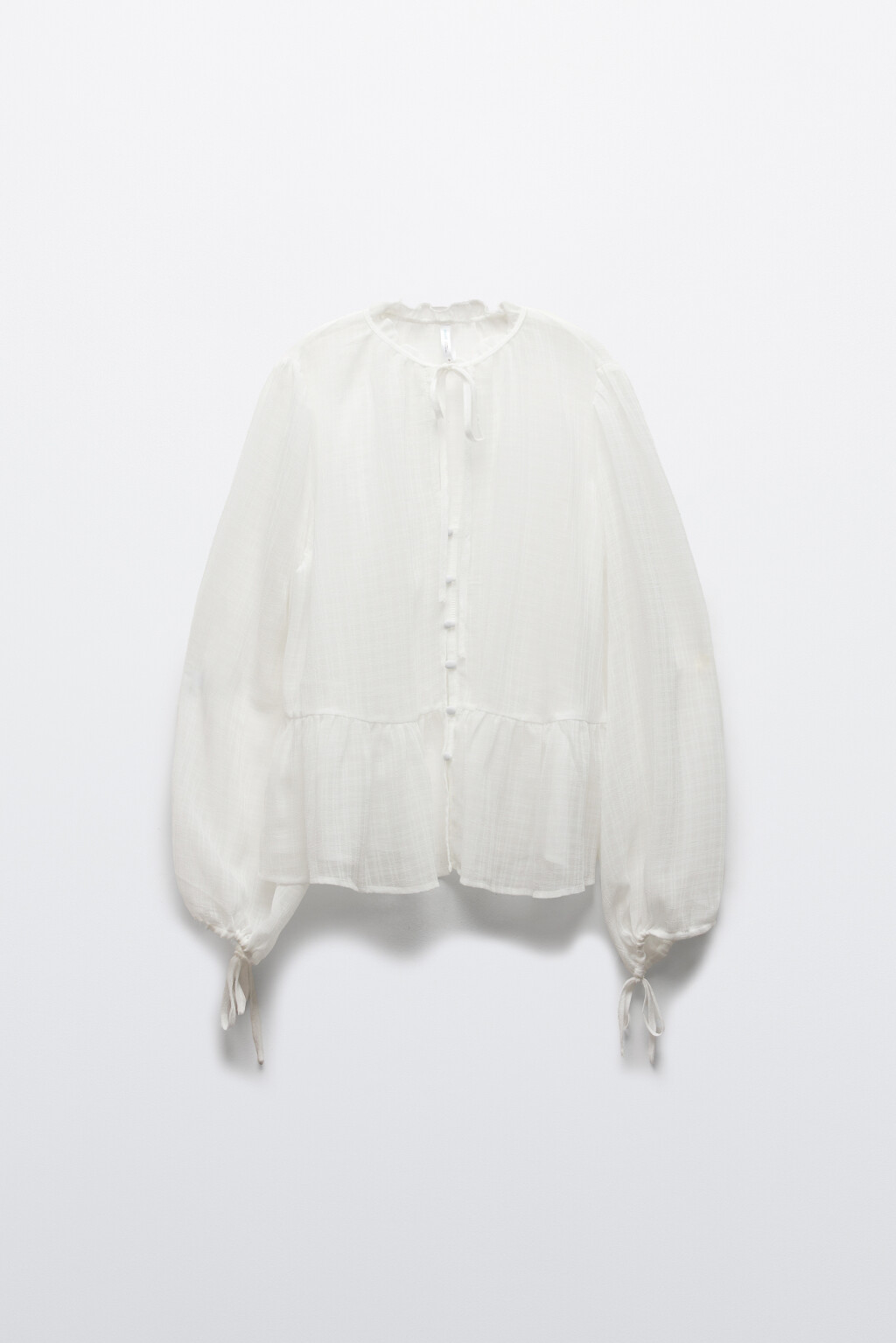Блузка шифоновая с рукавами на завязках - цвет белый - 1
