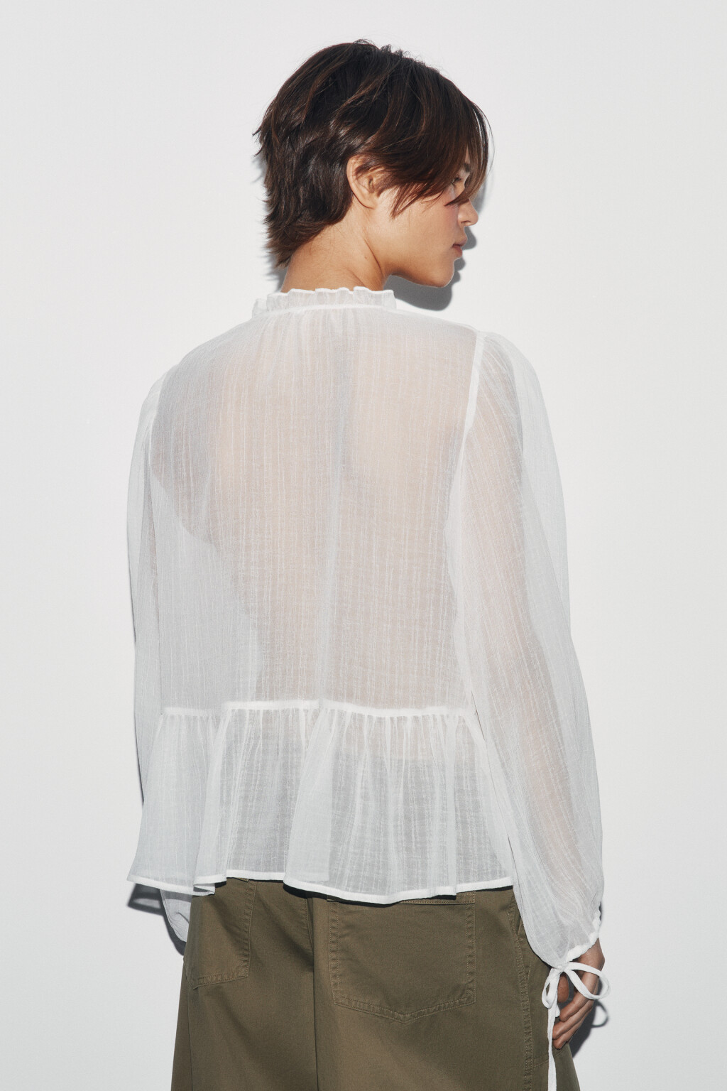 Блузка шифоновая с рукавами на завязках - цвет белый - 3