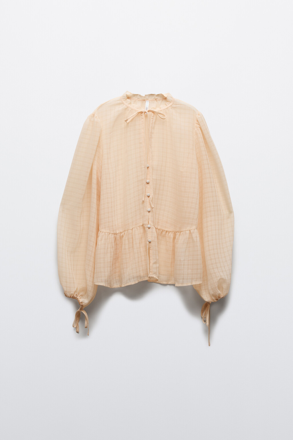 Блузка шифоновая с рукавами на завязках - цвет молочный - 1