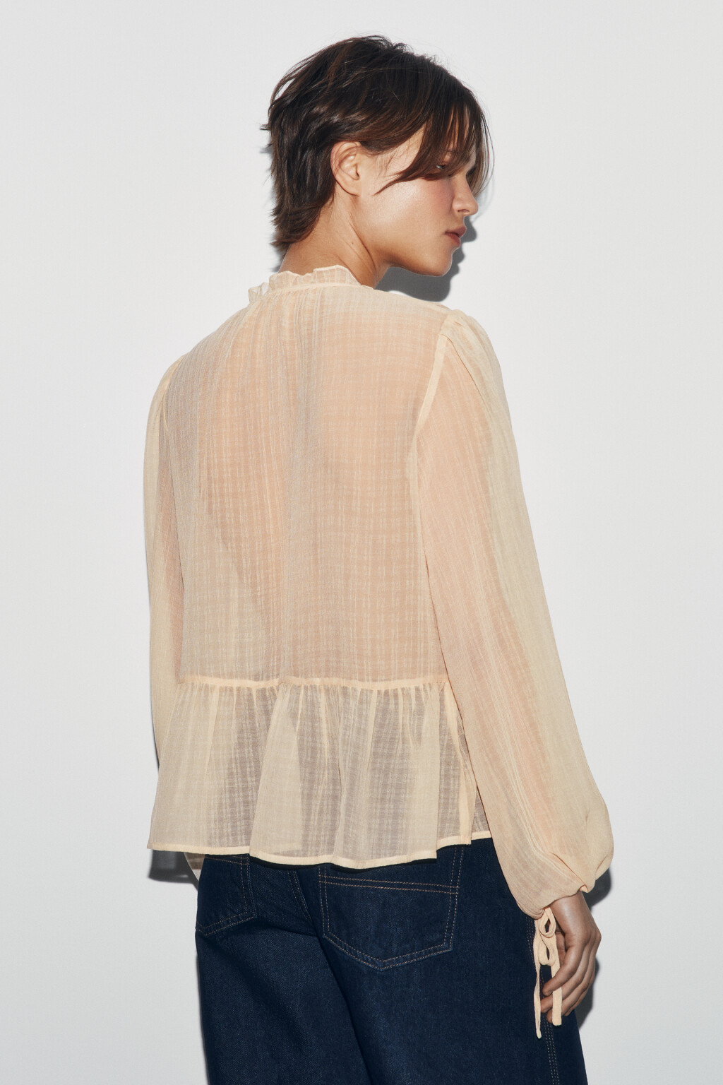 Блузка шифоновая с рукавами на завязках - цвет молочный - 3