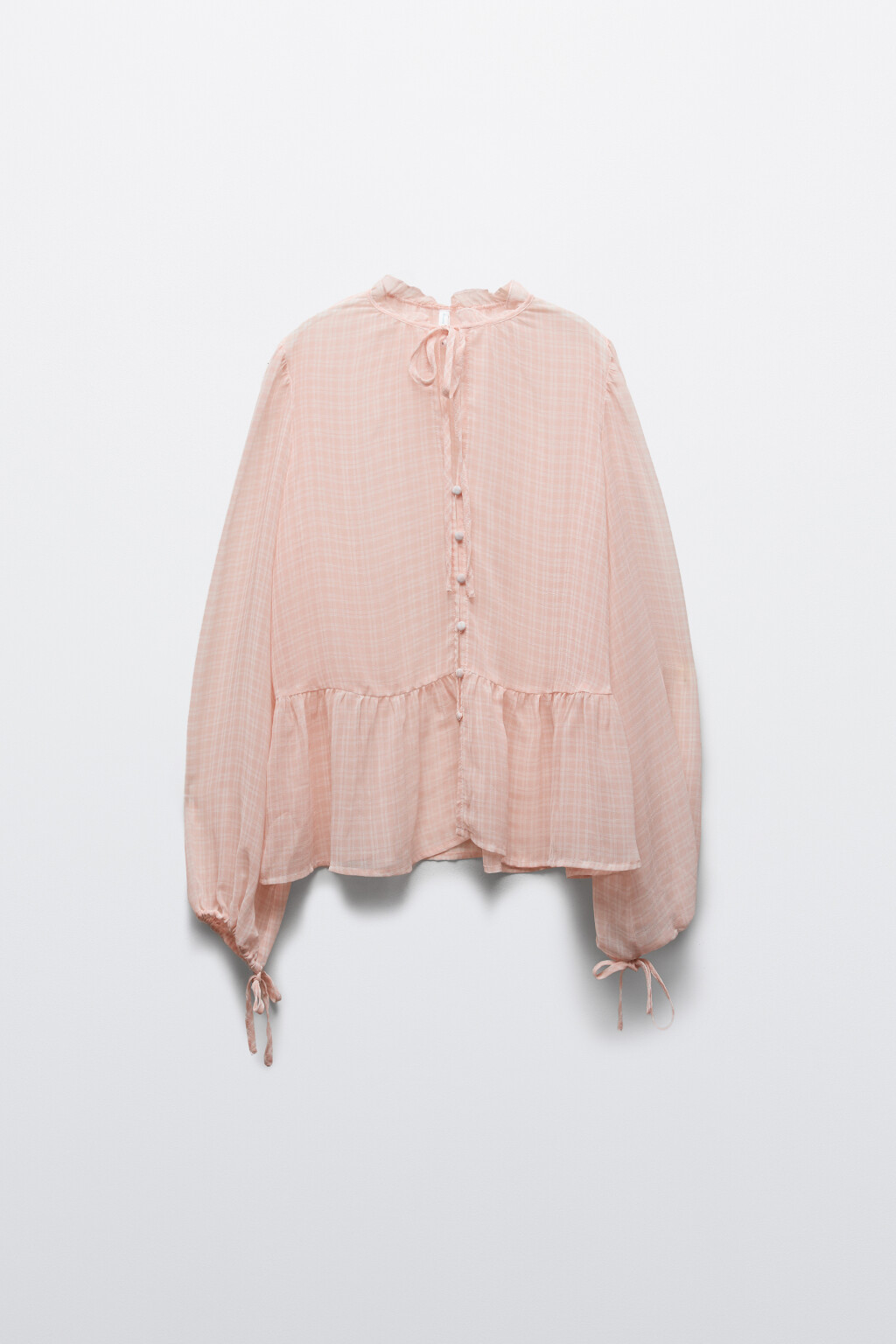 Блузка шифоновая с рукавами на завязках - цвет розовый - 1
