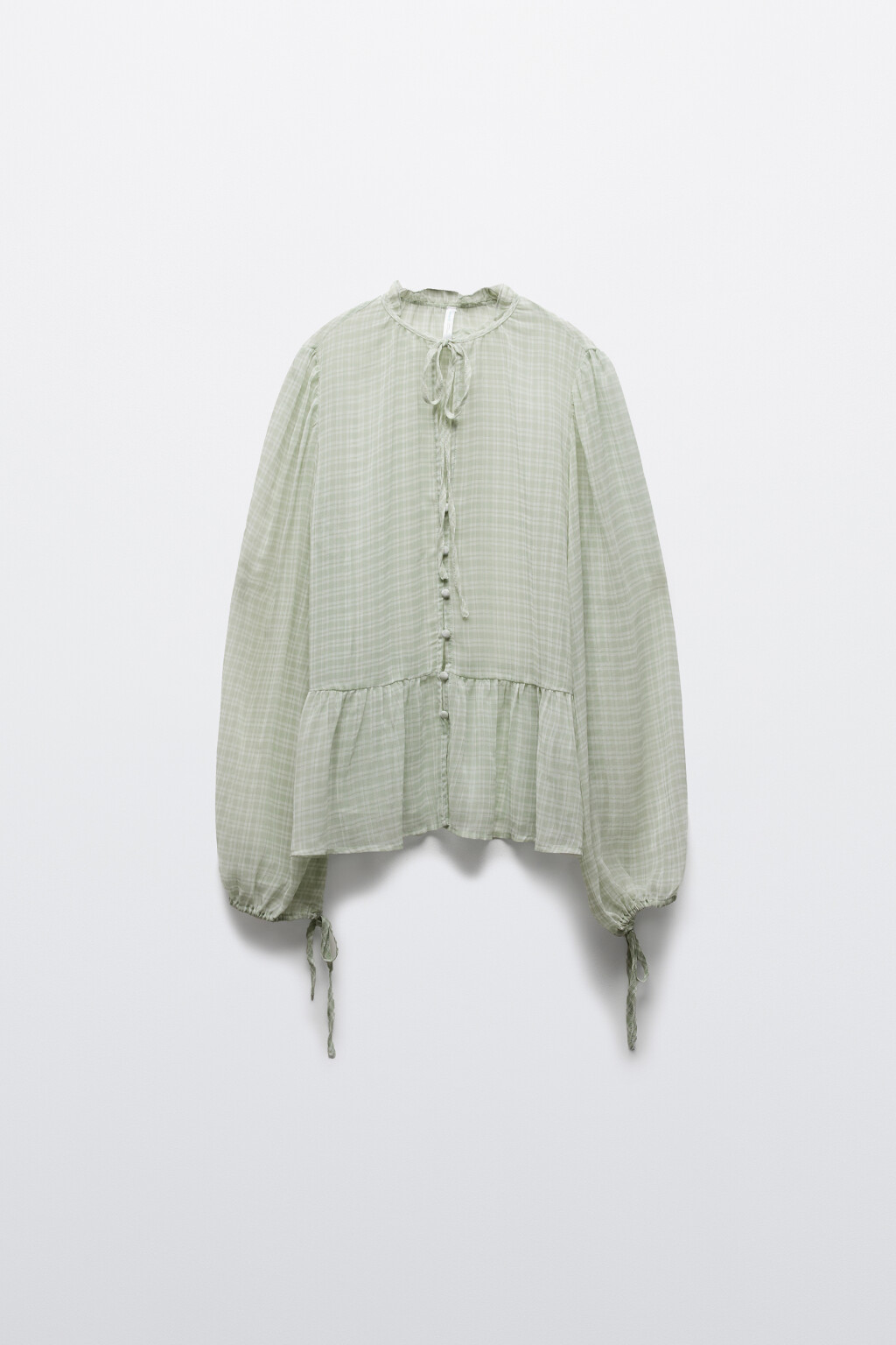 Блузка шифоновая с рукавами на завязках - цвет зеленый - 1