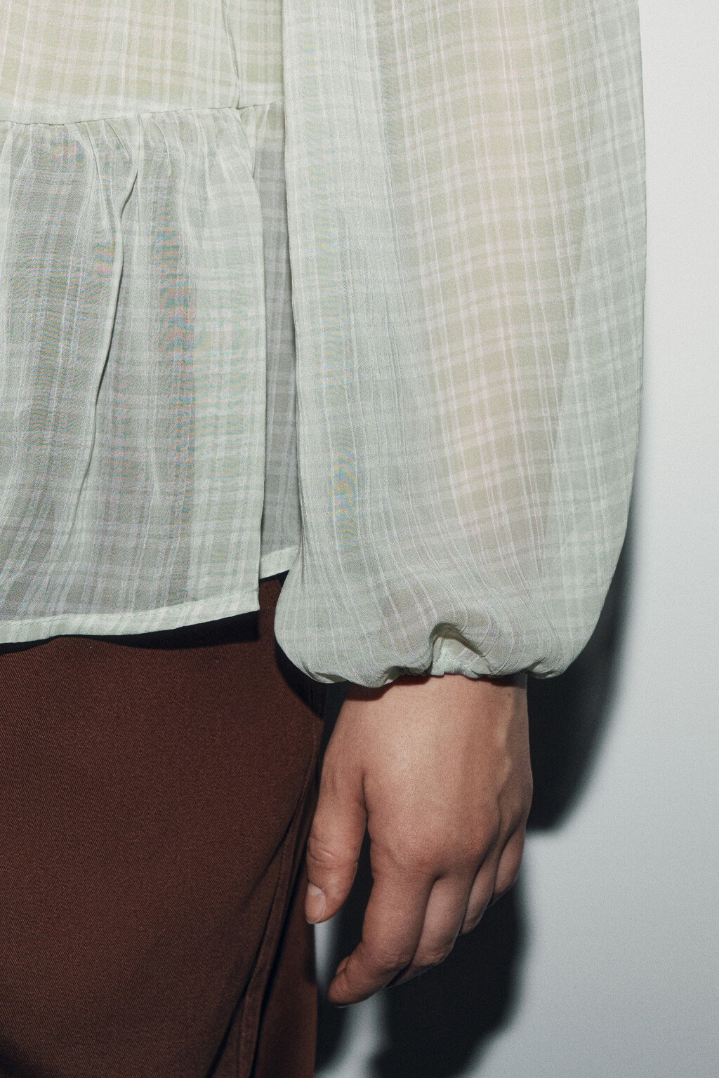 Блузка шифоновая с рукавами на завязках - цвет зеленый - 6