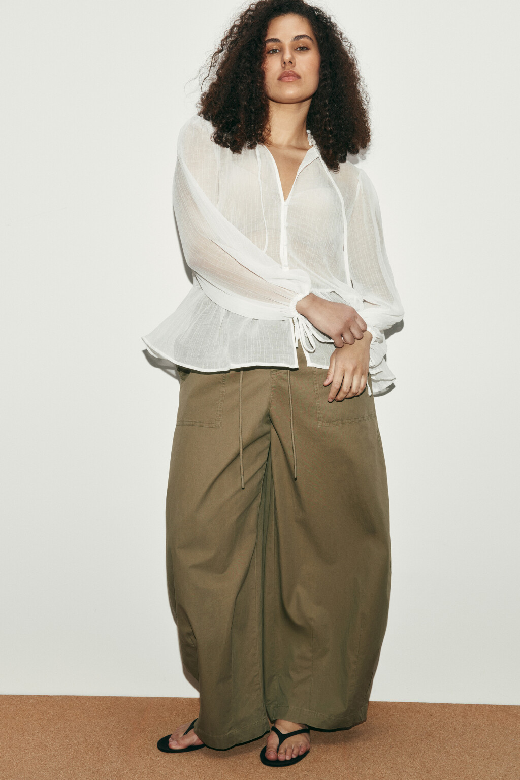 Блузка шифоновая с рукавами на завязках - цвет белый - 1