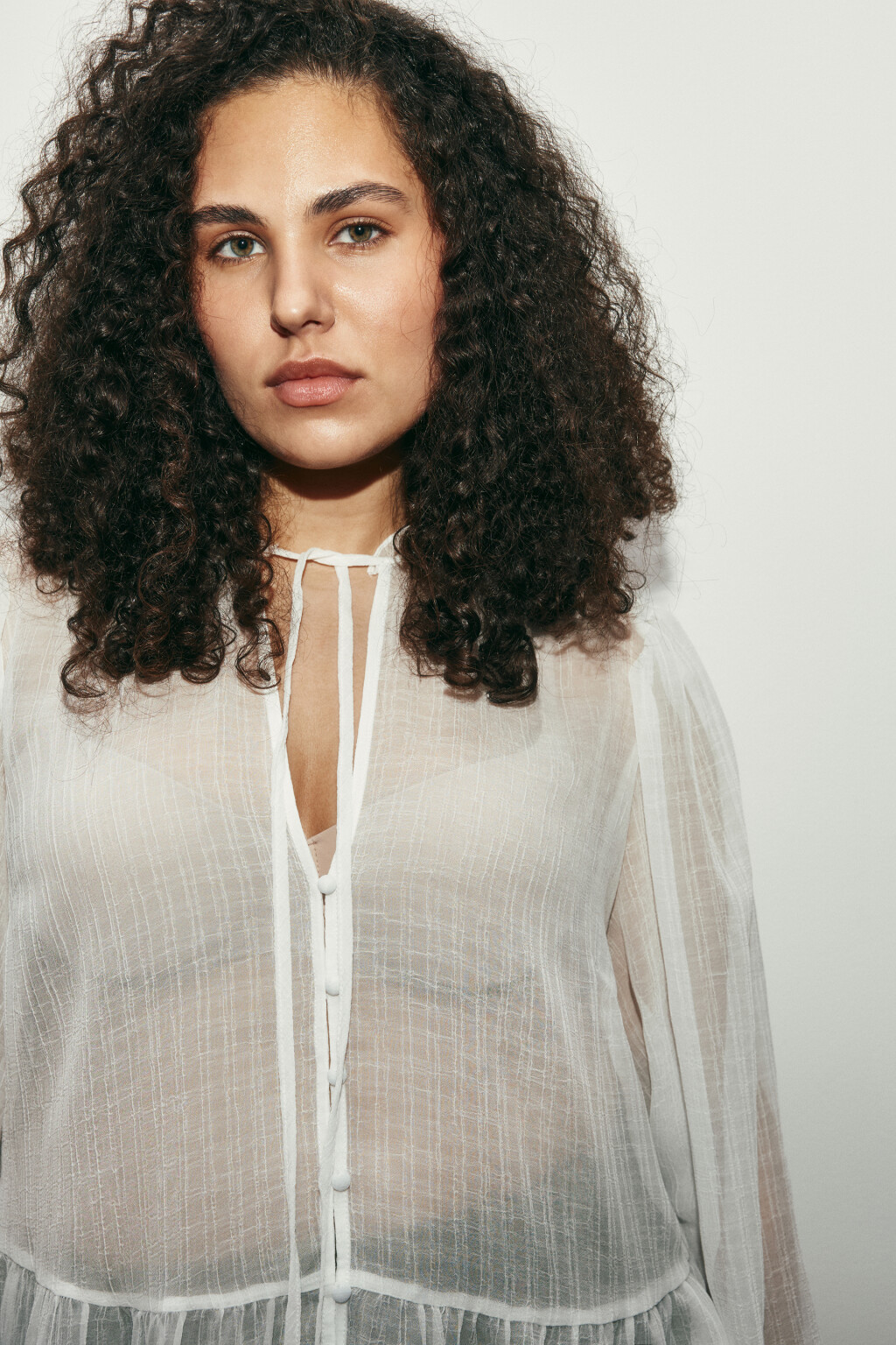 Блузка шифоновая с рукавами на завязках - цвет белый - 5