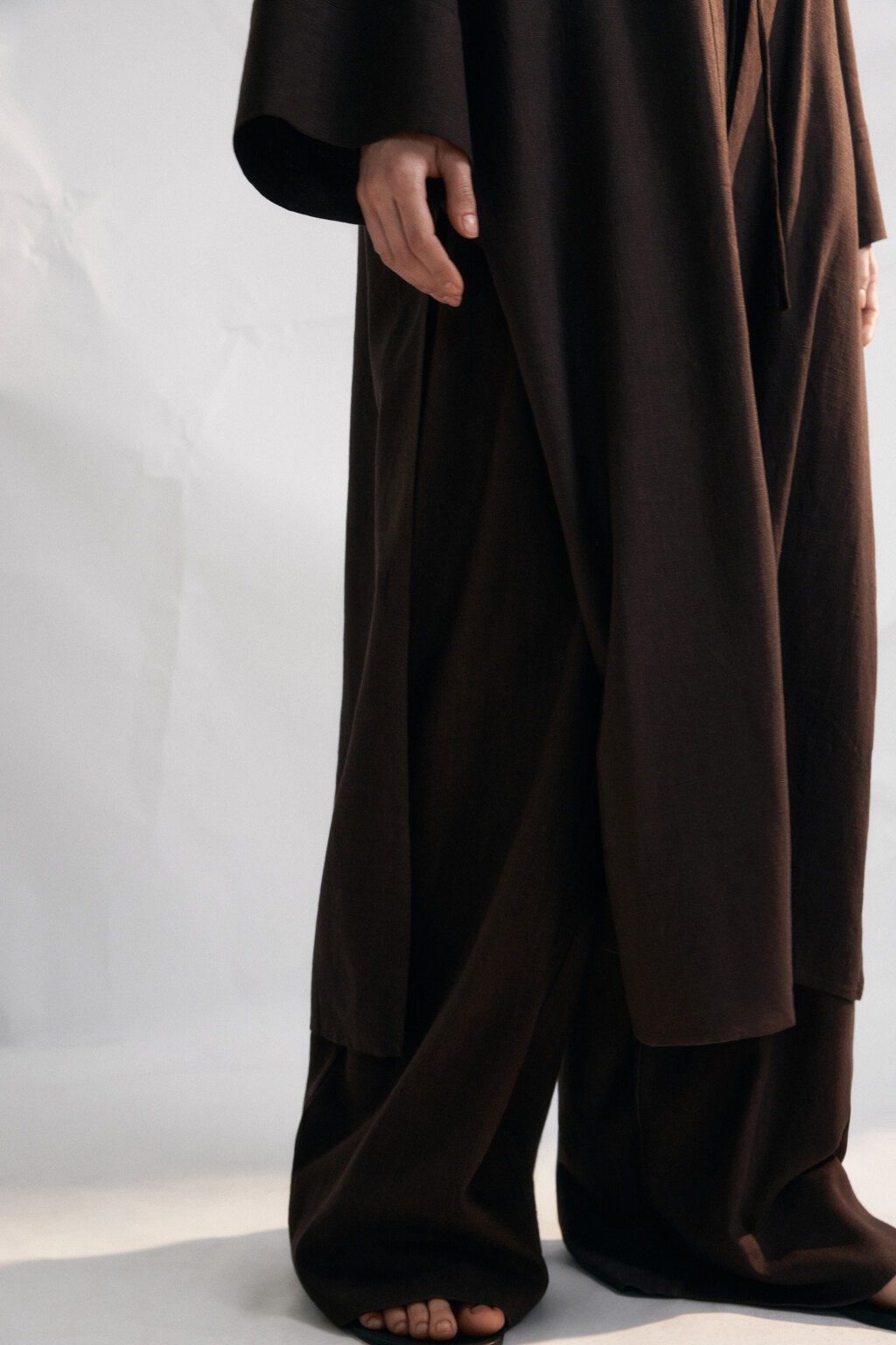 Блузка-кимоно на завязках вискозная со льном - цвет коричневый - 5