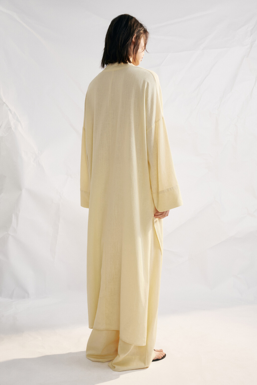 Блузка-кимоно на завязках вискозная со льном - цвет ванильный - 3