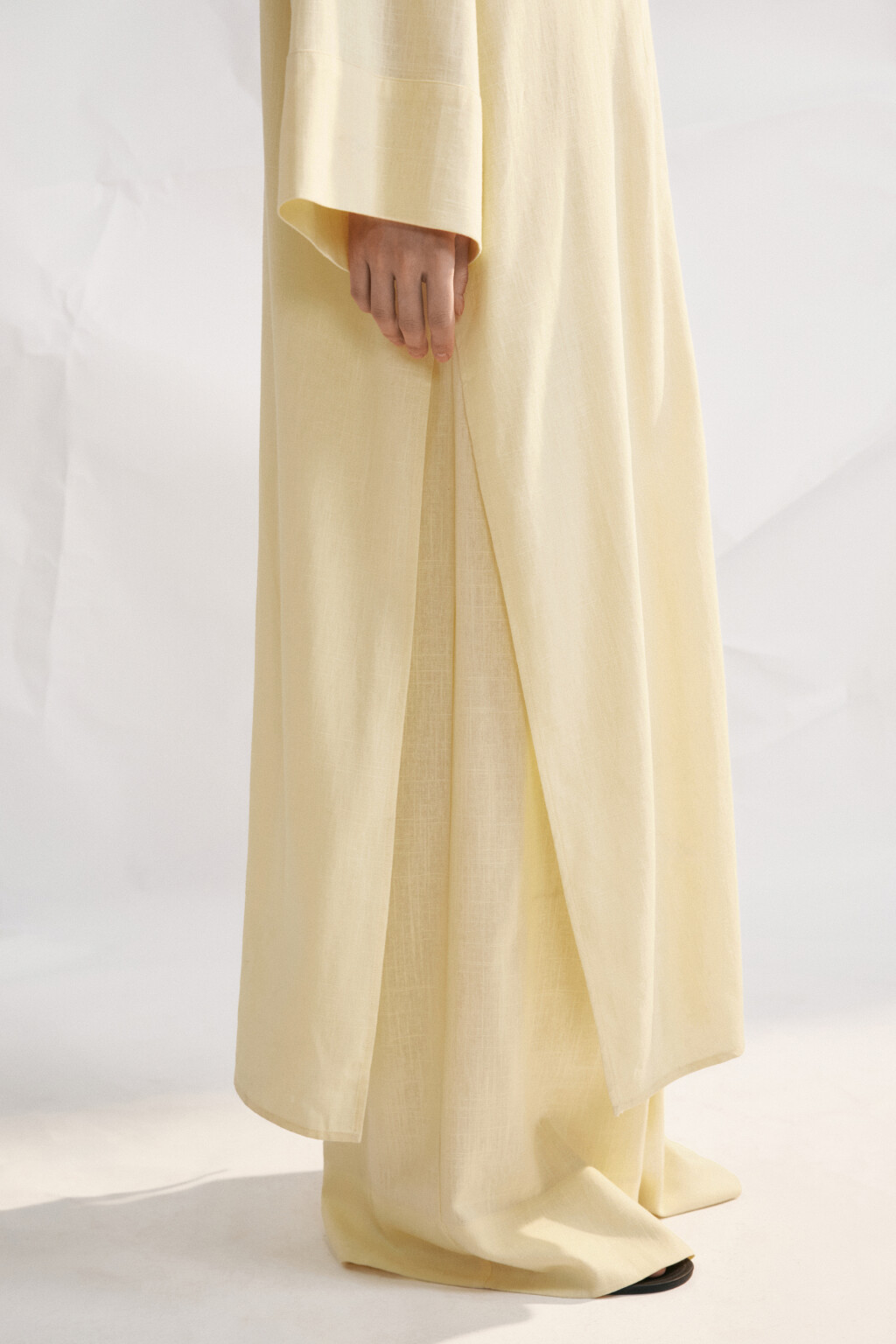 Блузка-кимоно на завязках вискозная со льном - цвет ванильный - 5