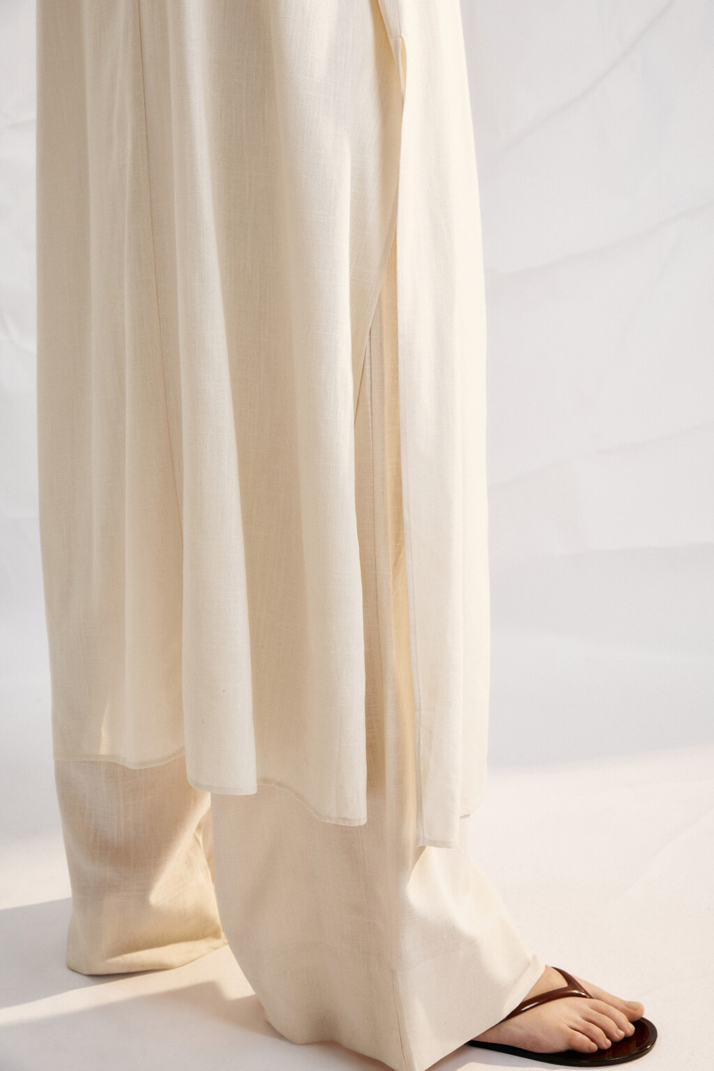 Кимоно на завязках вискозное со льном - цвет молочный - 5