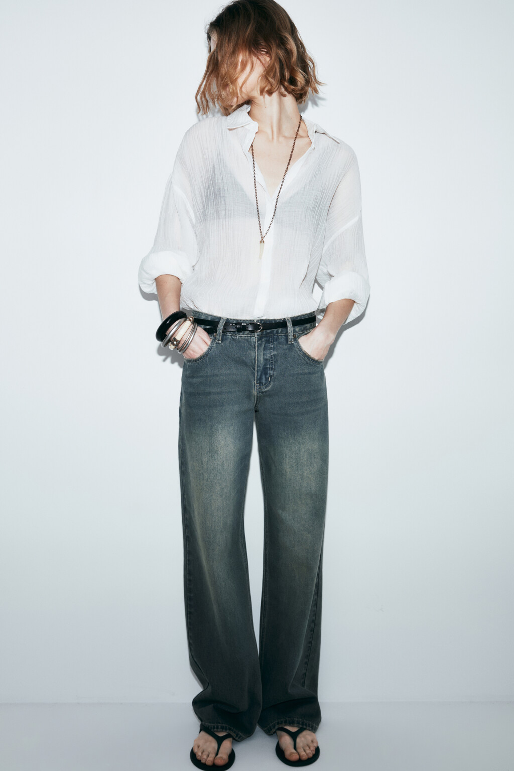 Рубашка оверсайз из фактурного лиоцелла - цвет белый - 1