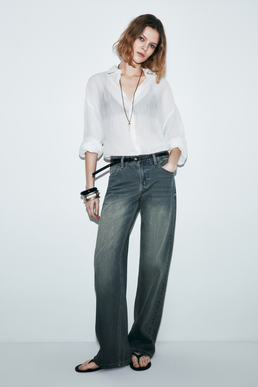 Рубашка оверсайз из фактурного лиоцелла - цвет белый - 5