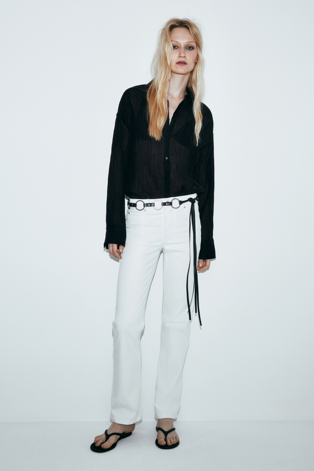 Рубашка оверсайз из фактурного лиоцелла - цвет черный - 5