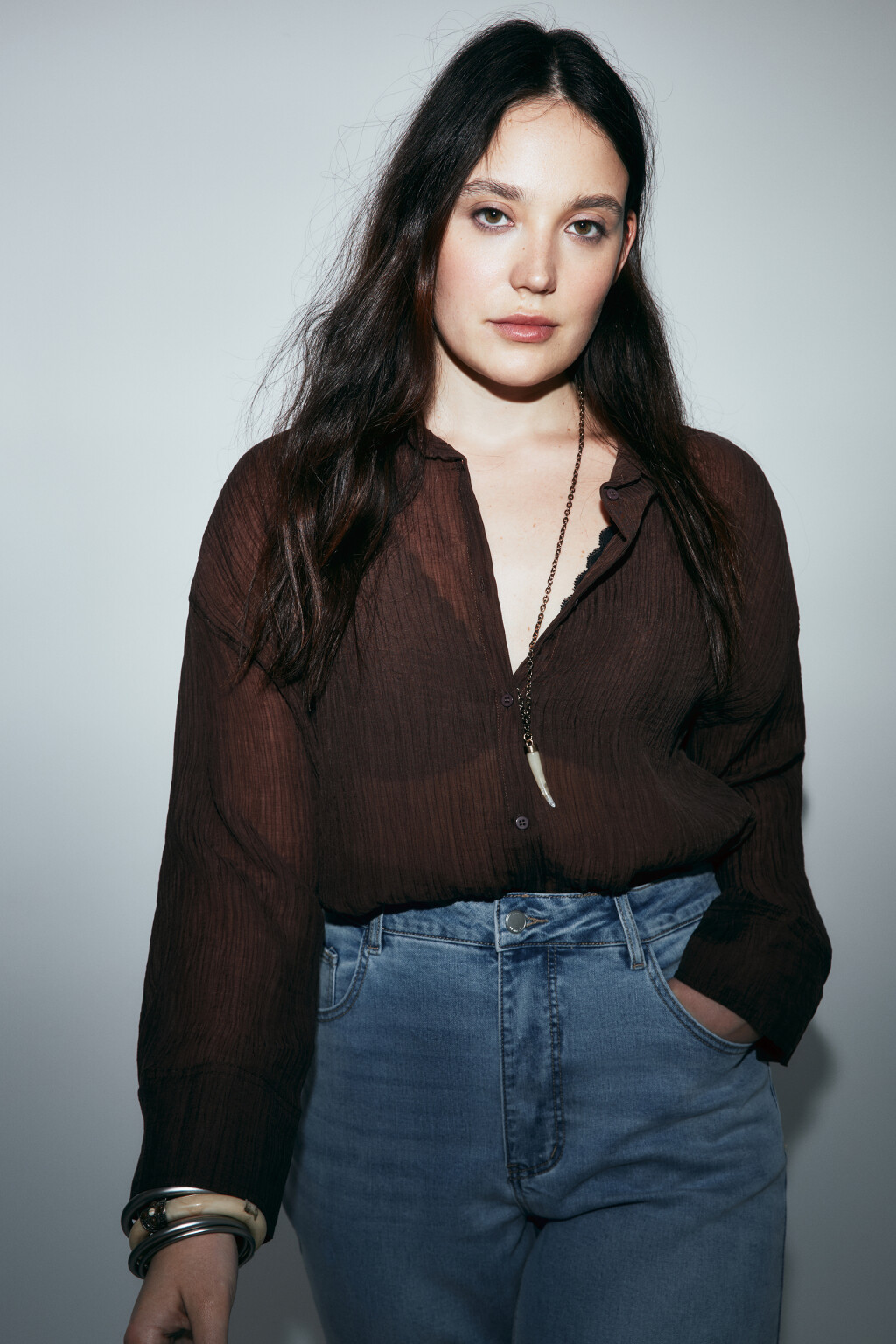 Рубашка оверсайз из фактурного лиоцелла - цвет коричневый - 1