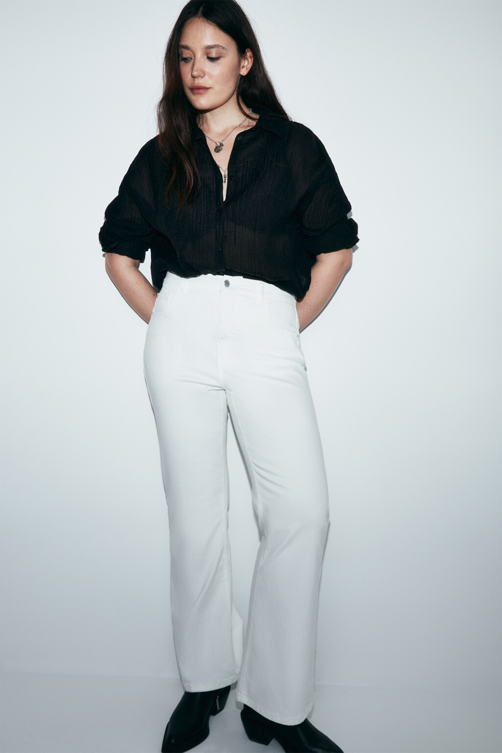 Рубашка оверсайз из фактурного лиоцелла - цвет черный - 1