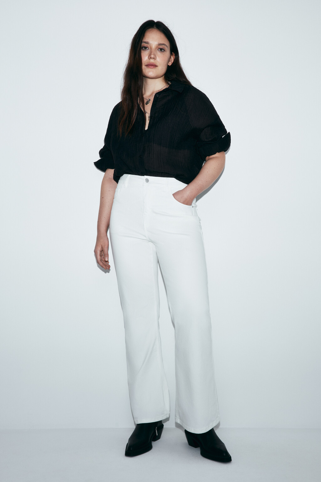 Рубашка оверсайз из фактурного лиоцелла - цвет черный - 5