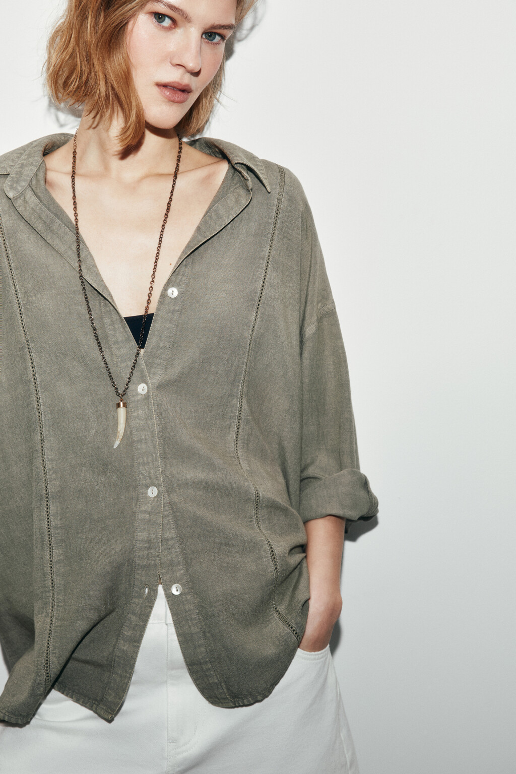 рубашка оверсайз с коротким рукавом - цвет зеленый - 2