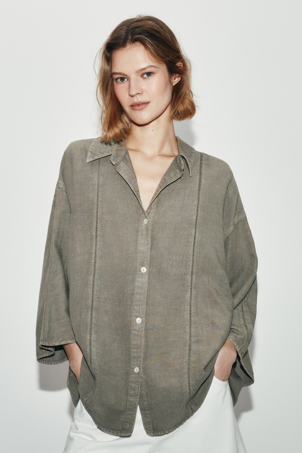 рубашка оверсайз с коротким рукавом - цвет зеленый - 3