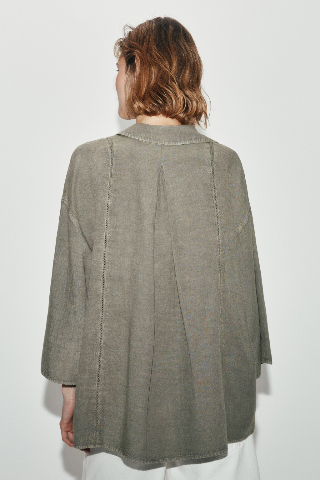 рубашка оверсайз с коротким рукавом - цвет зеленый - 4