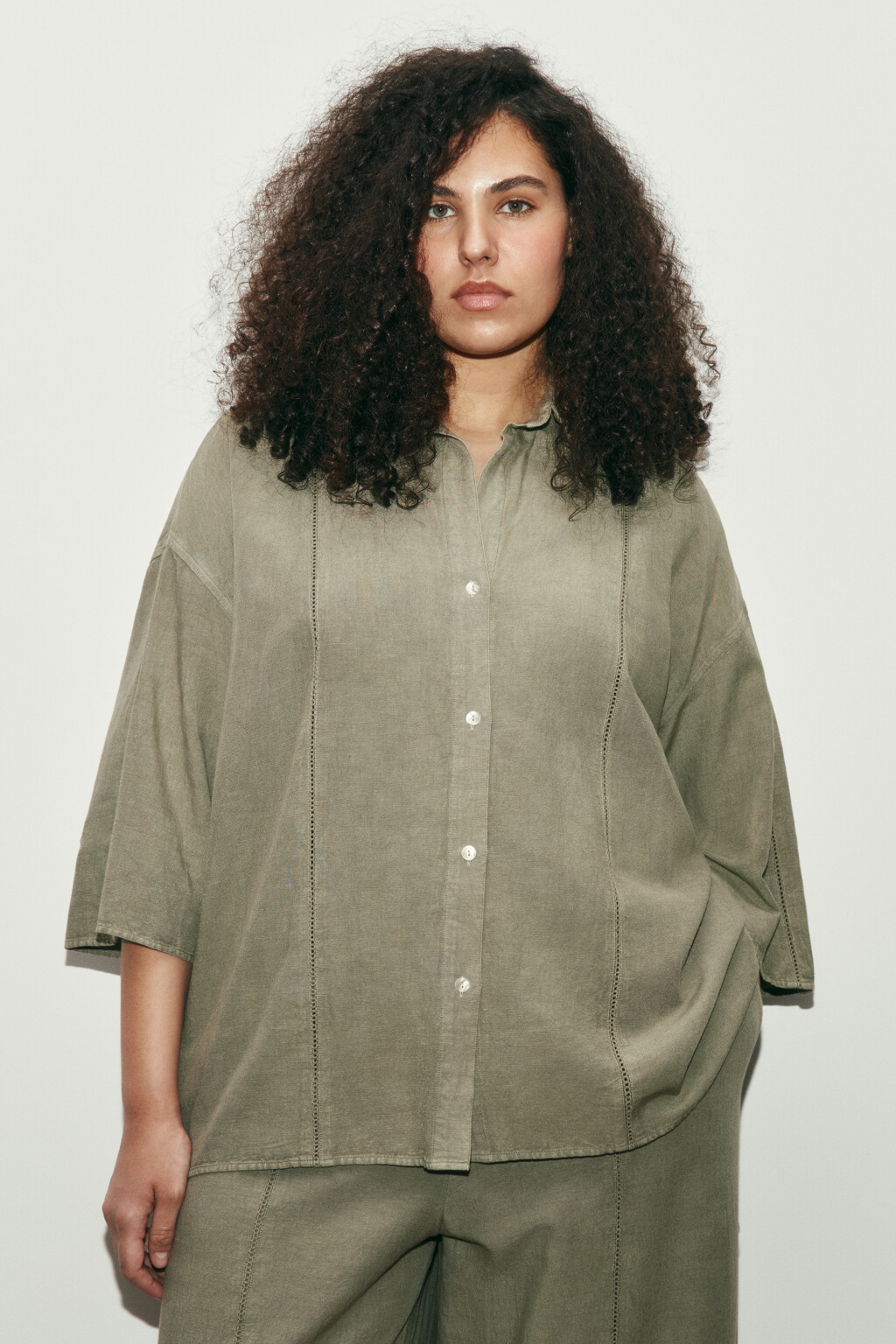 Рубашка оверсайз с коротким рукавом - цвет зеленый - 3