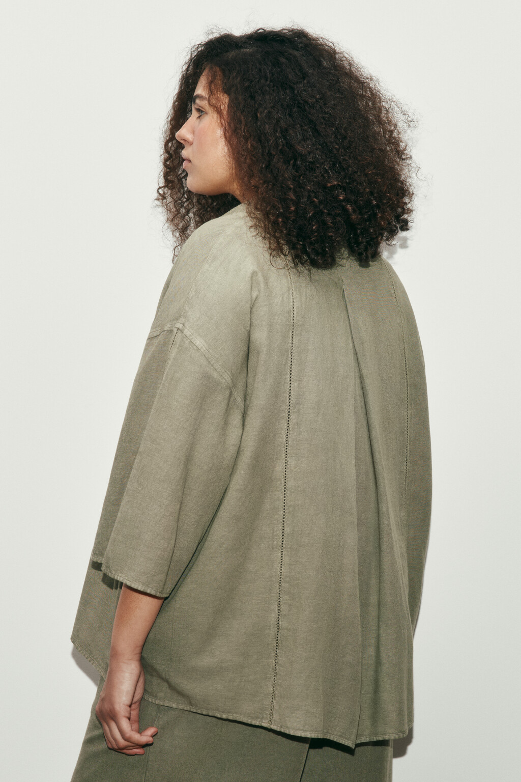 Рубашка оверсайз с коротким рукавом - цвет зеленый - 4