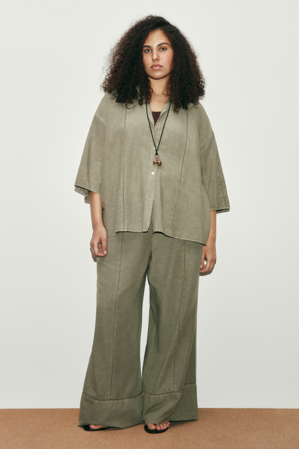 Рубашка оверсайз с коротким рукавом - цвет зеленый - 5