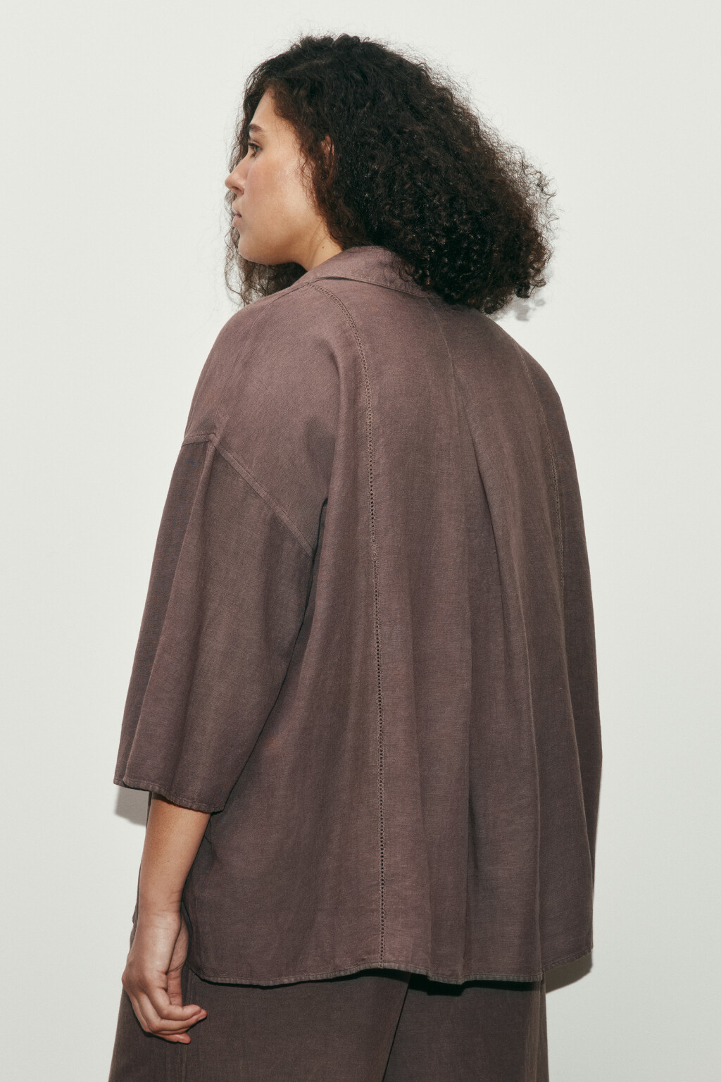 Рубашка оверсайз с коротким рукавом - цвет коричневый - 3