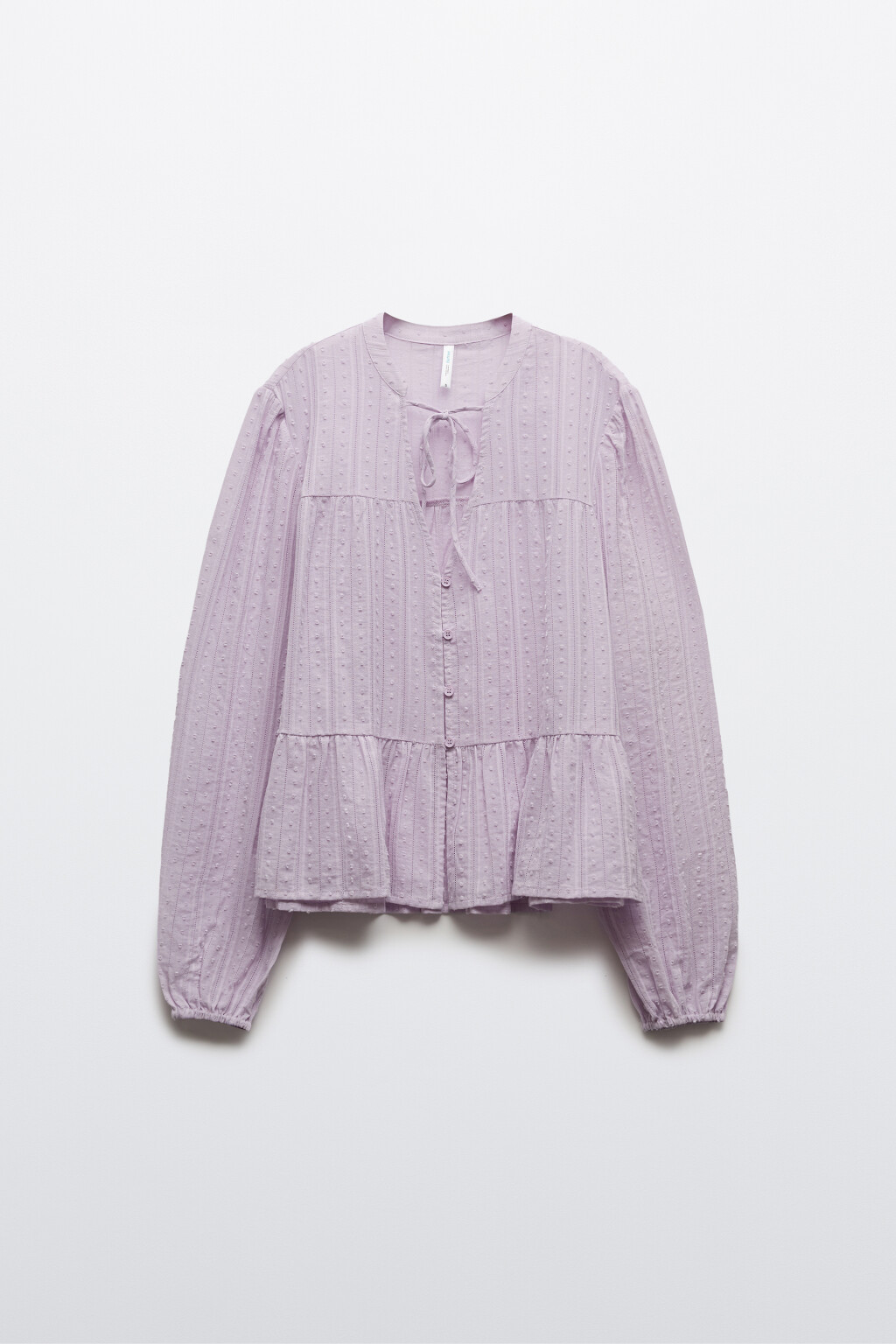 Блузка хлопковая с баской и завязками - цвет сиреневый - 7
