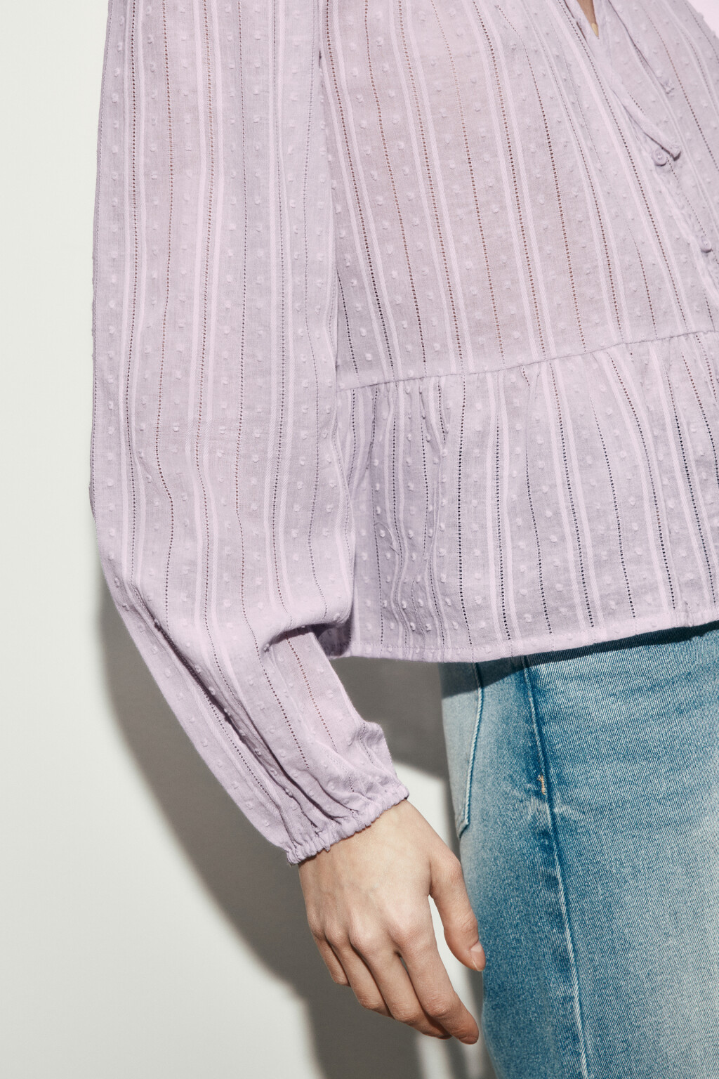 Блузка хлопковая с баской и завязками - цвет сиреневый - 6