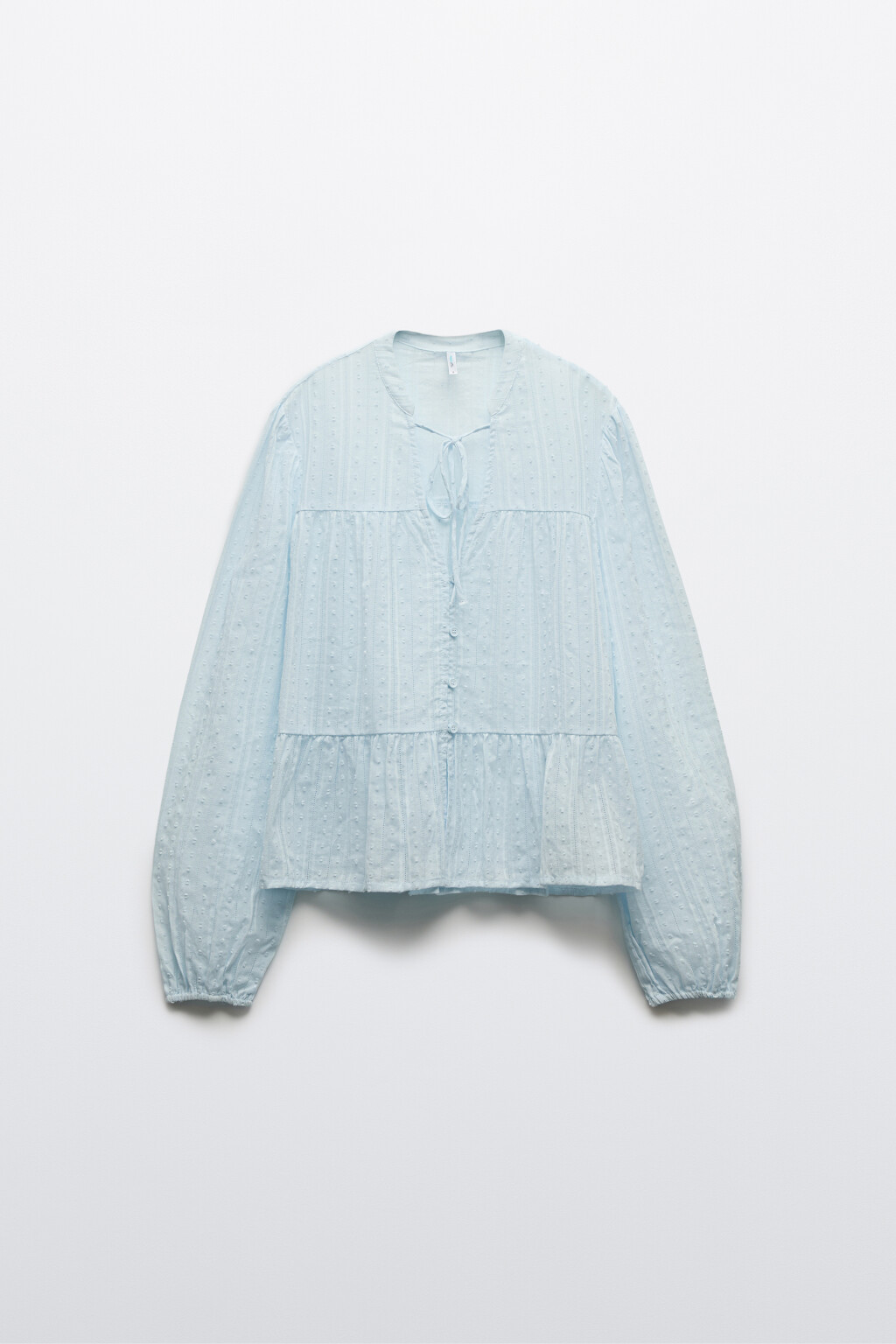 Блузка хлопковая с баской и завязками - цвет голубой - 7