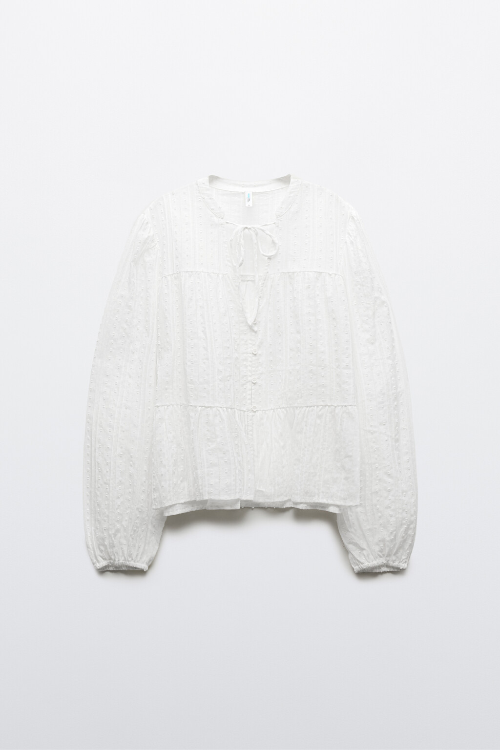 Блузка хлопковая с баской и завязками - цвет белый - 7