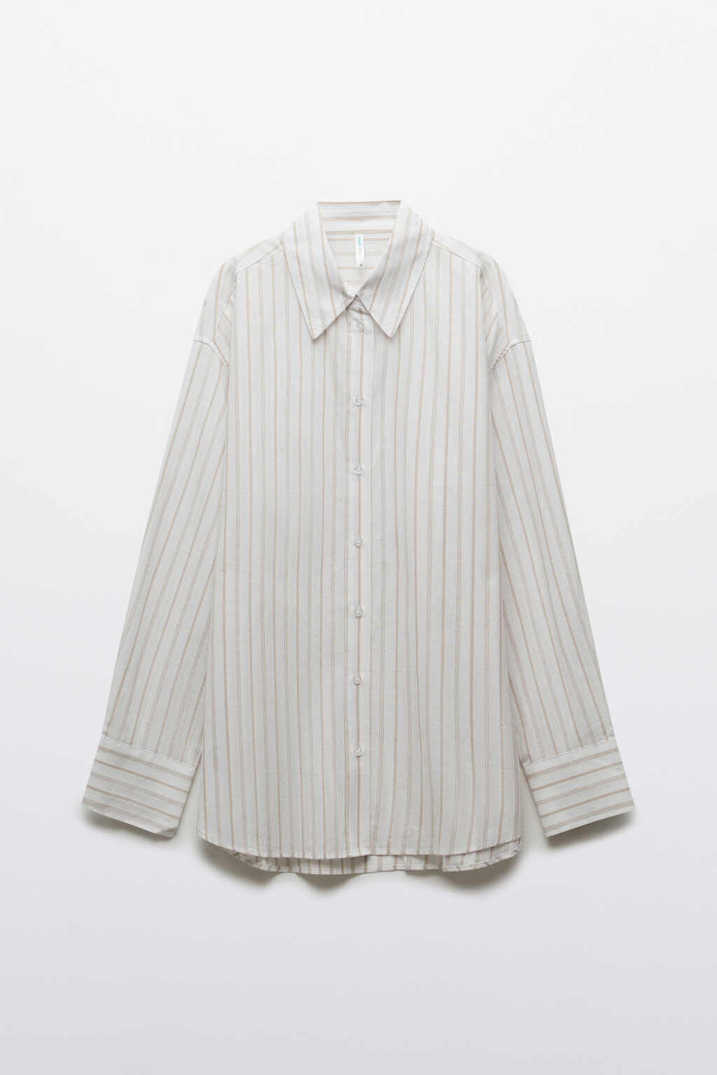 Рубашка оверсайз из хлопка со льном - цвет бежевый - 1