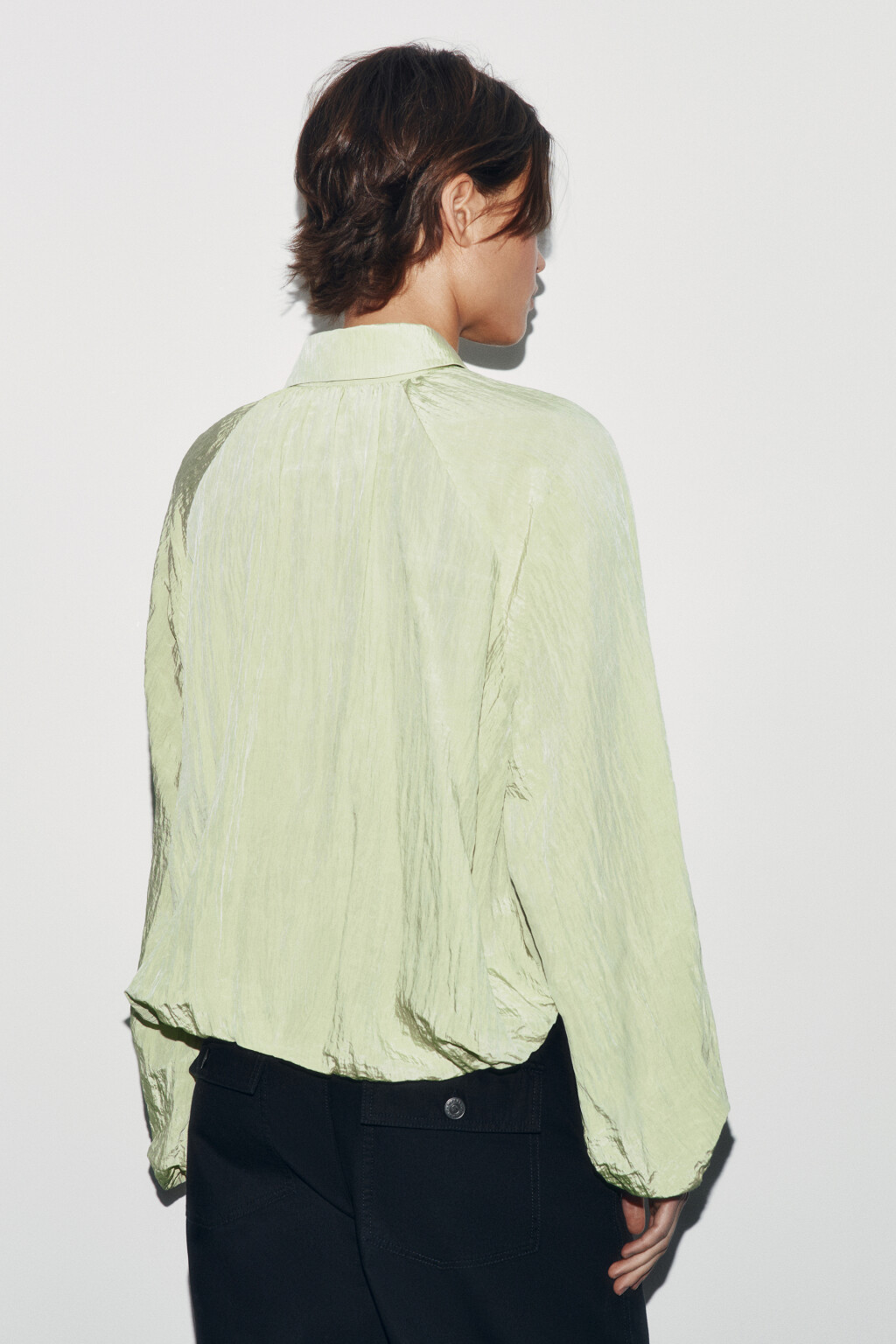 Блузка на молнии с отложным воротником - цвет зеленый - 3
