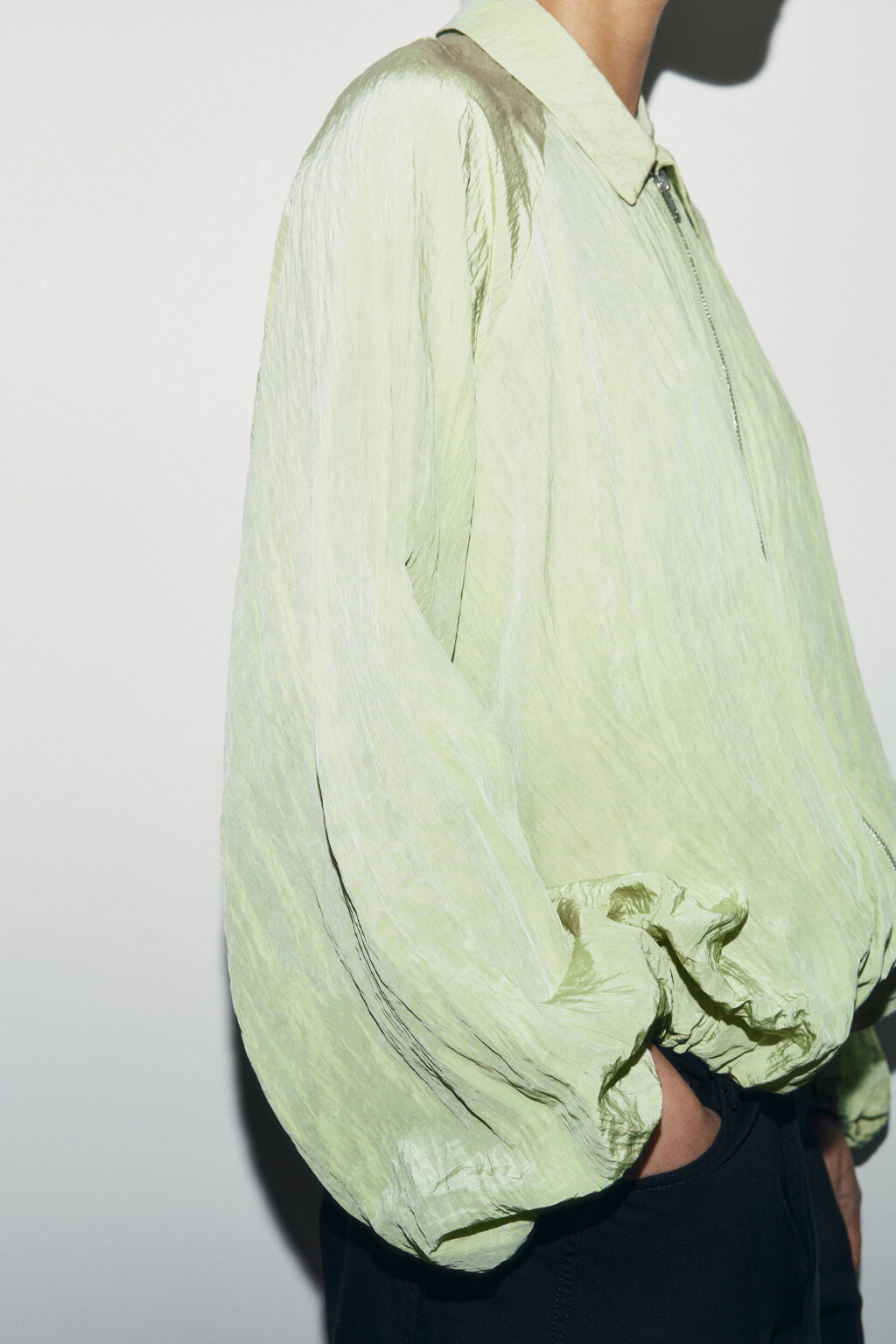 Блузка на молнии с отложным воротником - цвет зеленый - 6