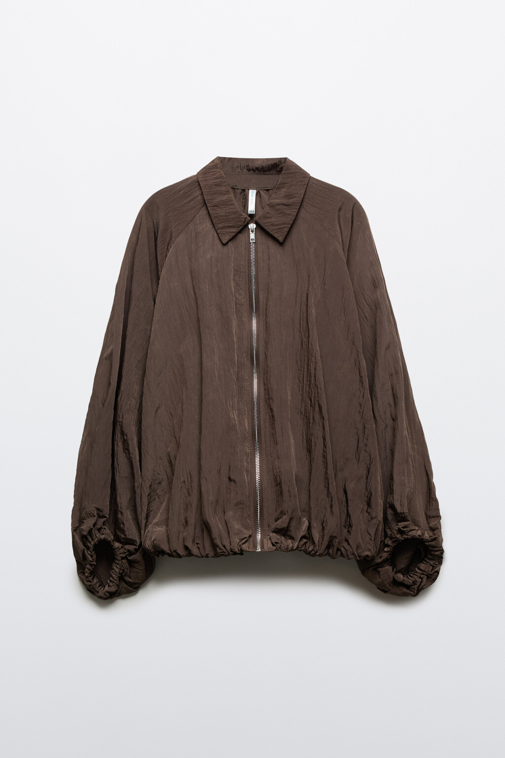 Блузка на молнии с отложным воротником - цвет коричневый - 1