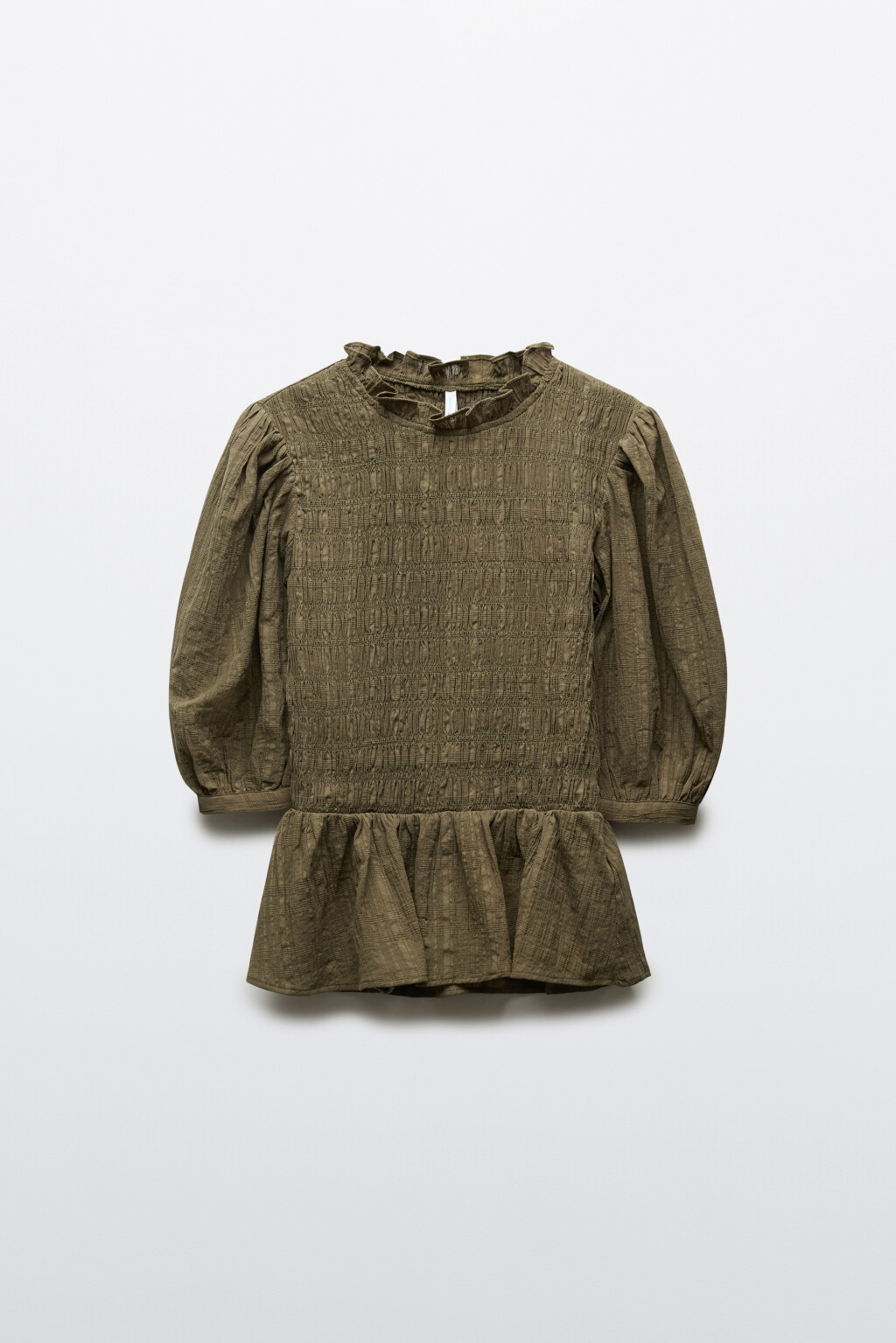 Блузка хлопковая с баской и рукавами-фонариками - цвет зеленый - 8