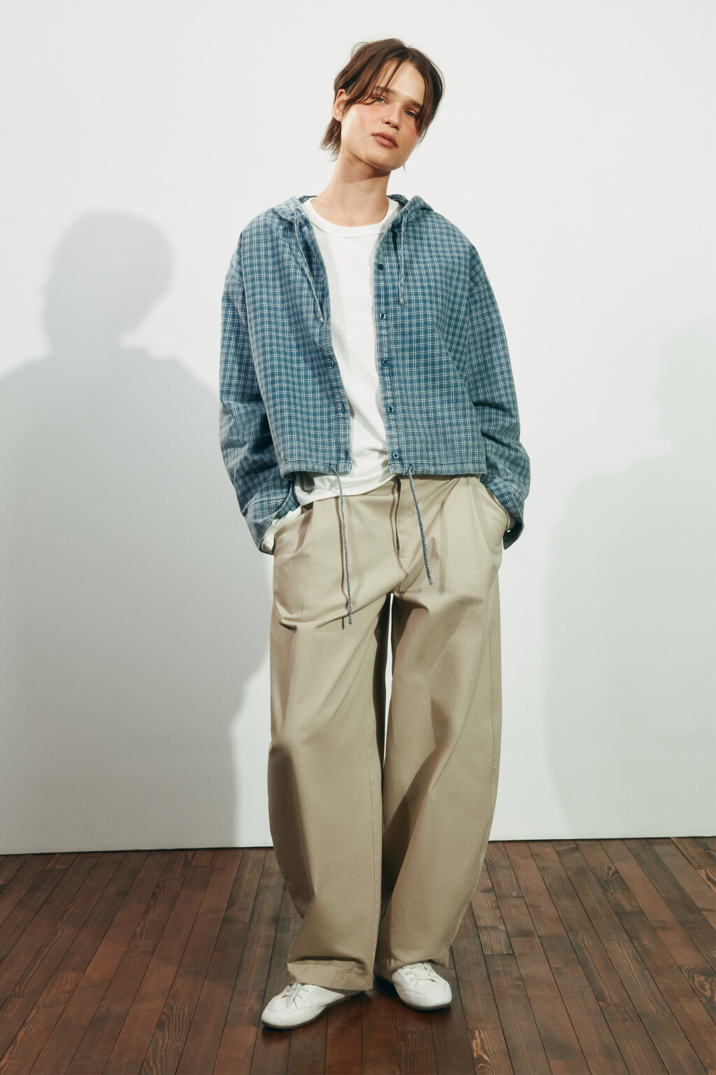 Рубашка-бомбер в клетку с капюшоном - цвет синий - 5