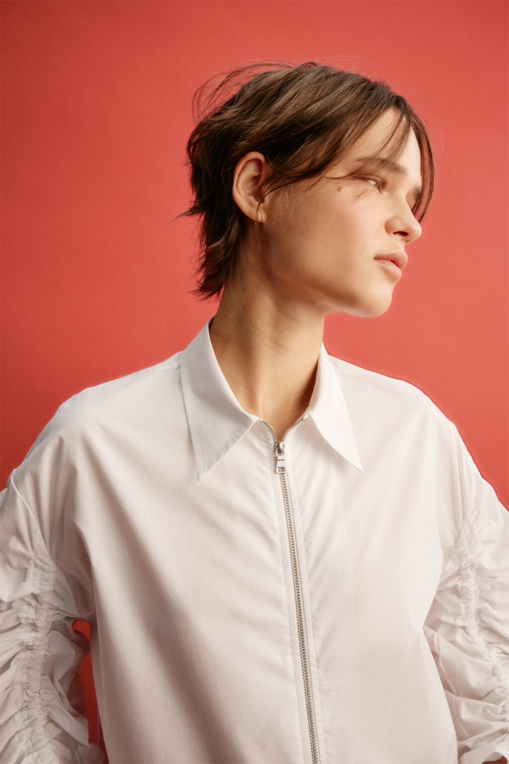 Блузка хлопковая с пышным рукавами на завязках - цвет белый - 7