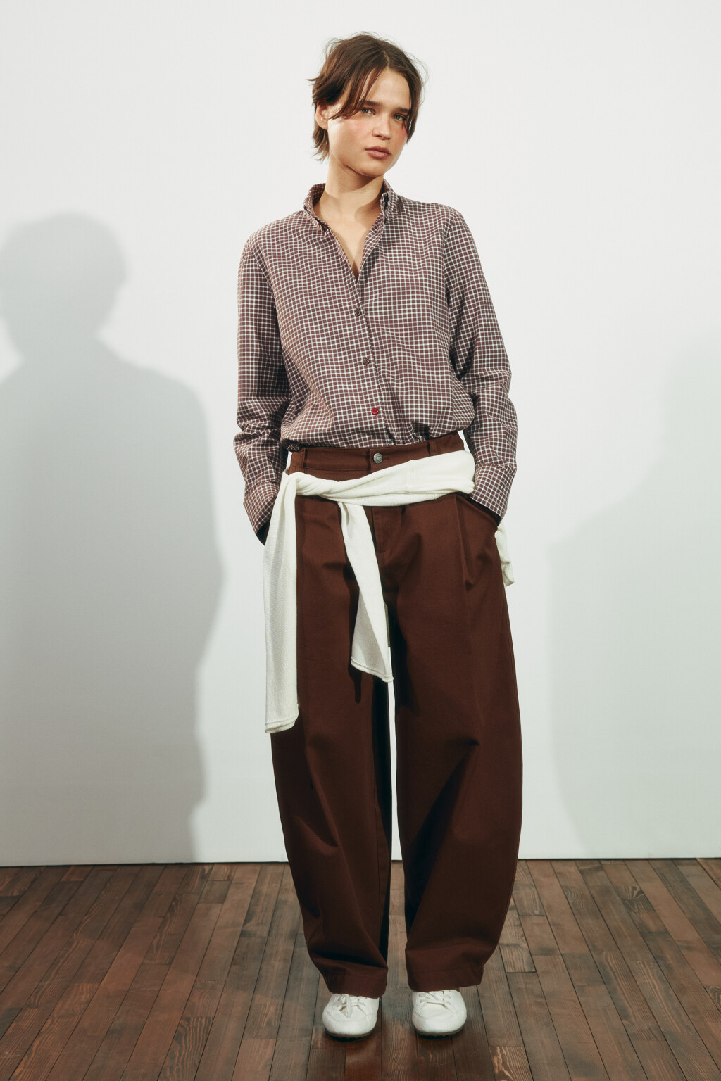 Рубашка прямая в клетку - цвет коричневый - 4