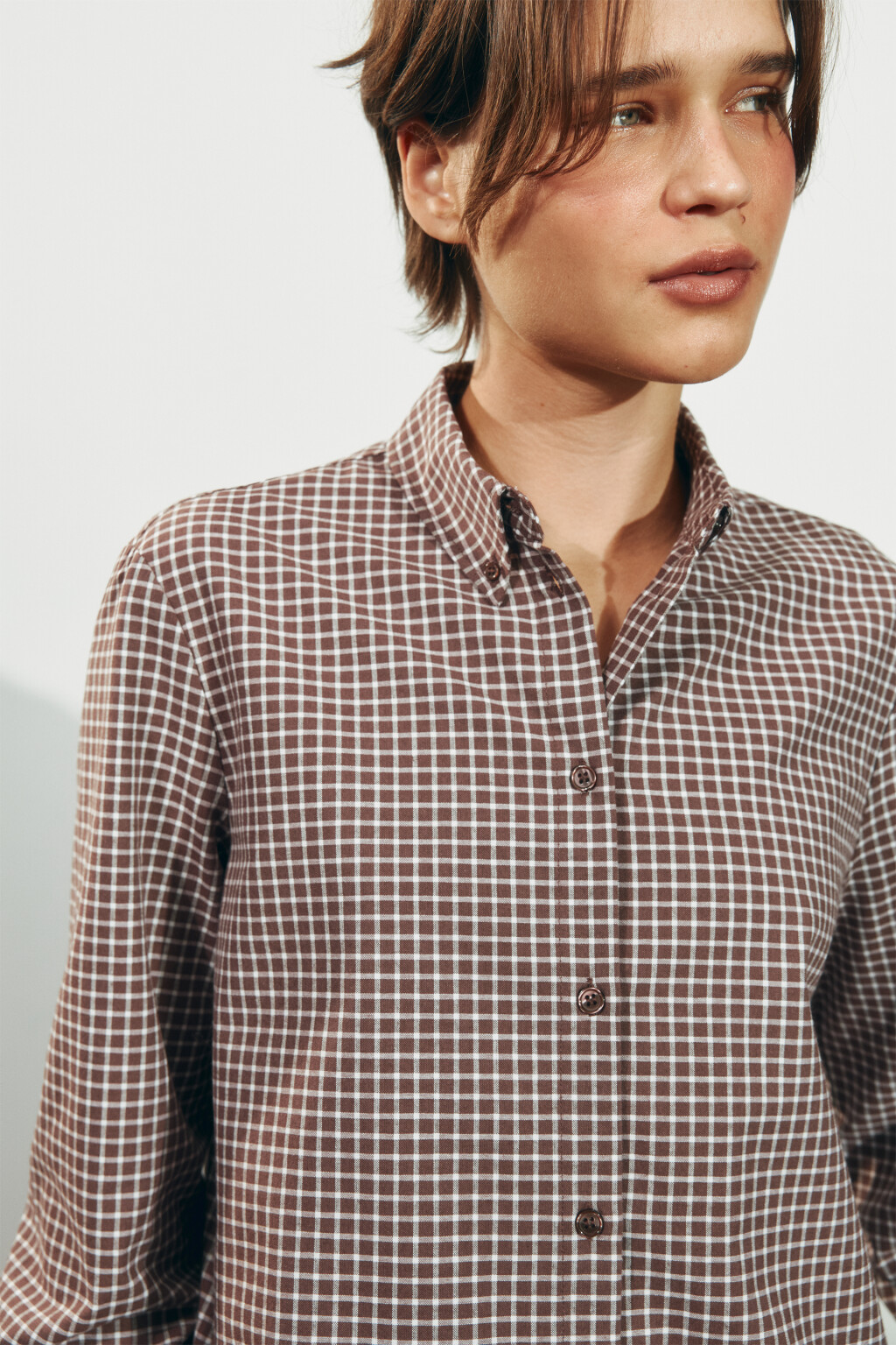 Рубашка прямая в клетку - цвет коричневый - 6