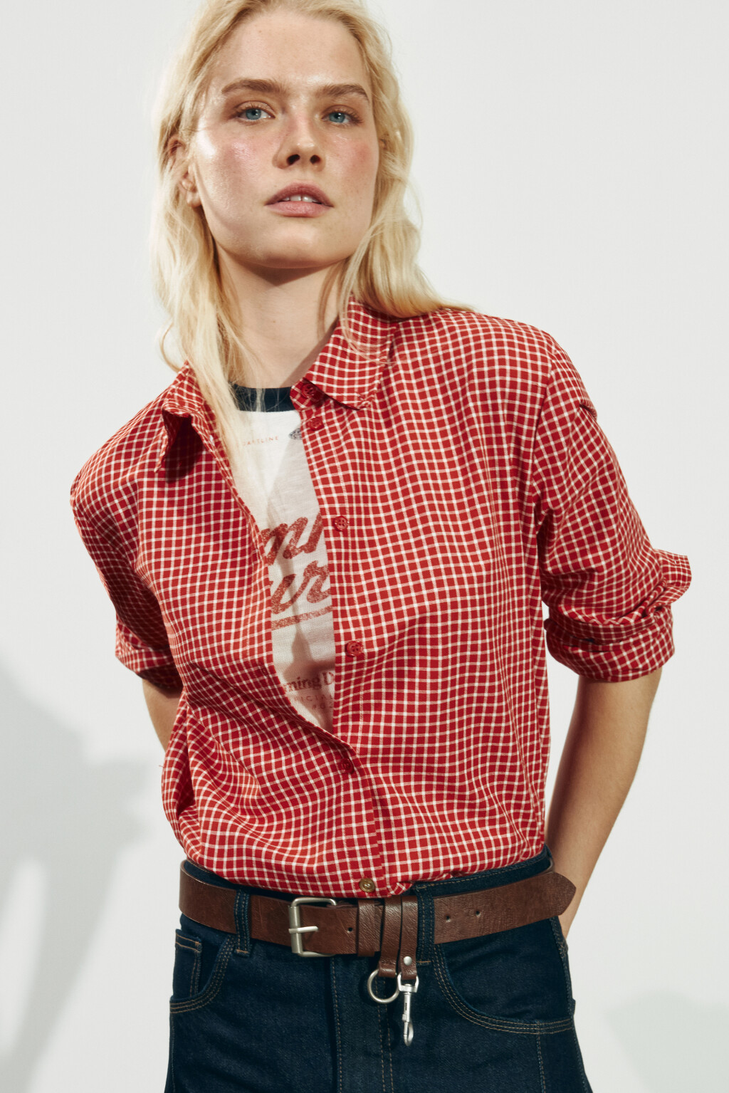 Рубашка прямая в клетку - цвет красный - 1