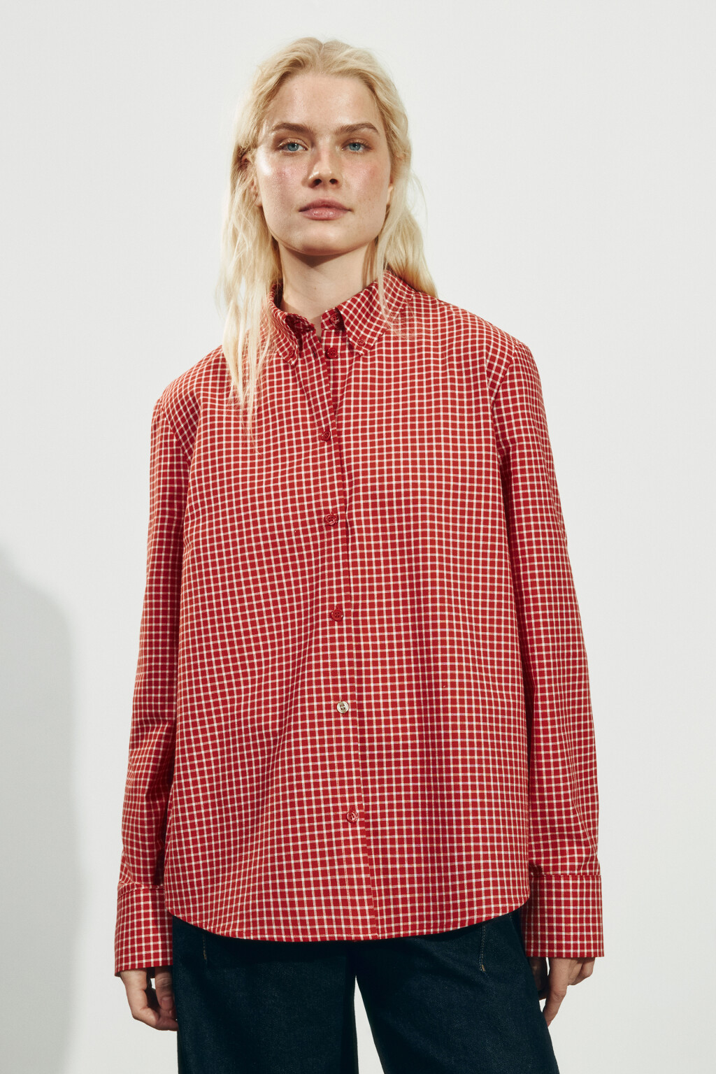 Рубашка прямая в клетку - цвет красный - 2