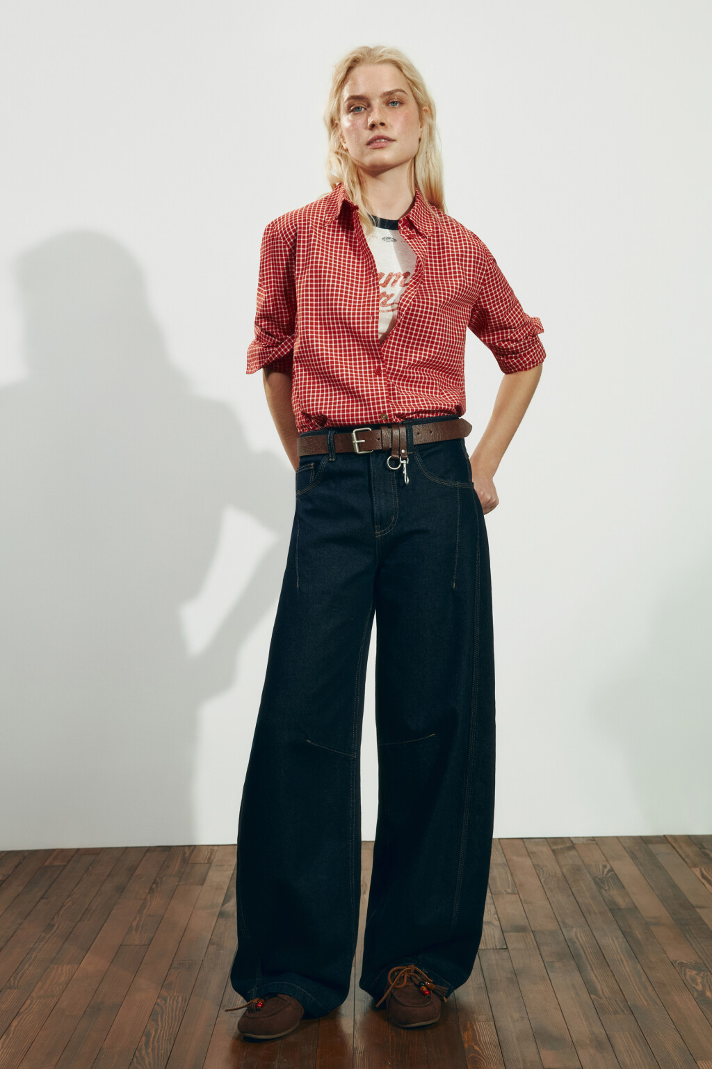 Рубашка прямая в клетку - цвет красный - 4