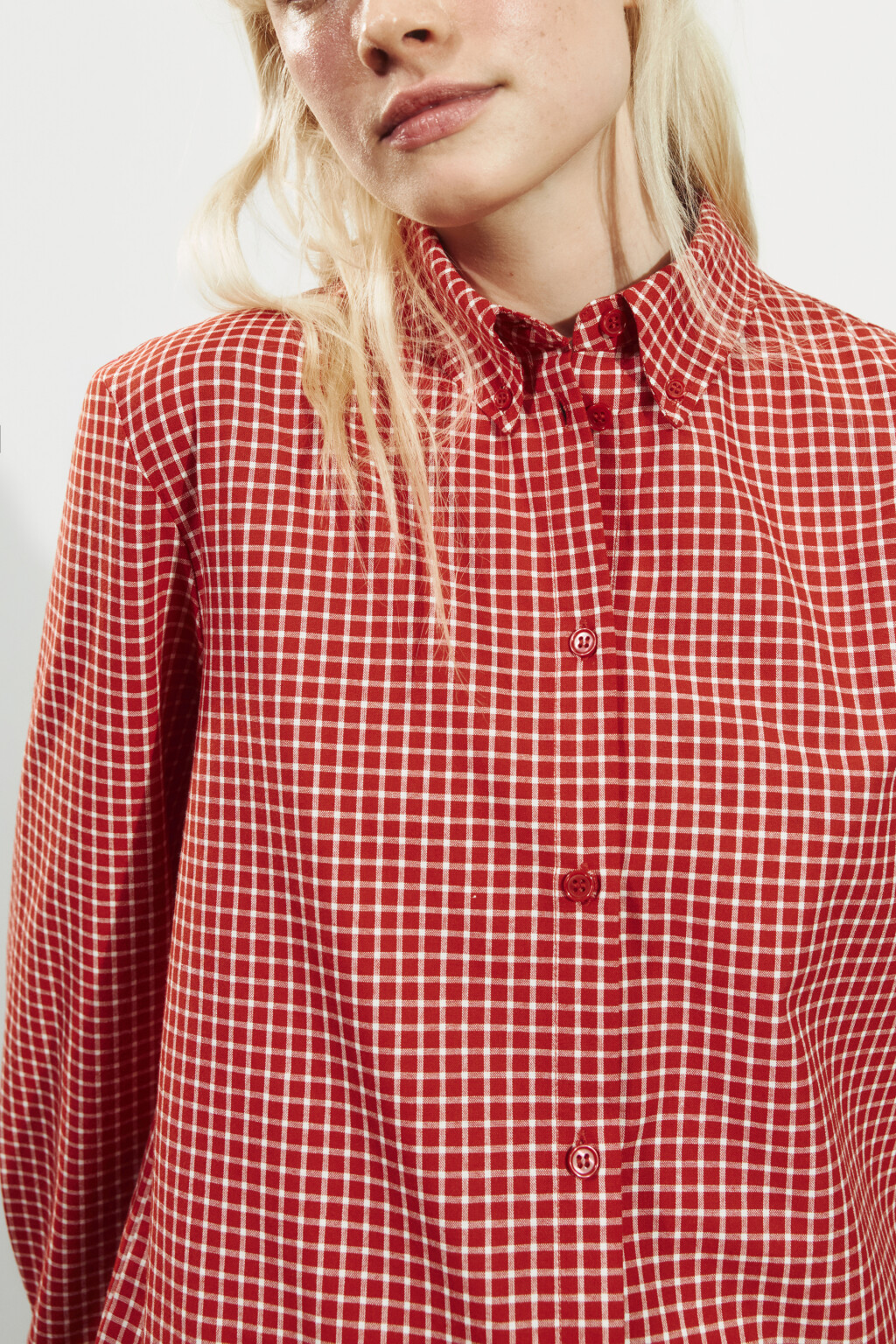 Рубашка прямая в клетку - цвет красный - 5