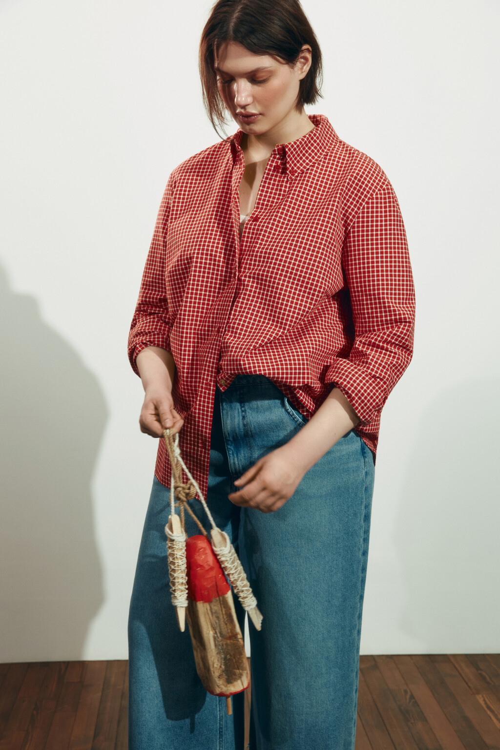 Рубашка прямая в клетку - цвет красный - 1