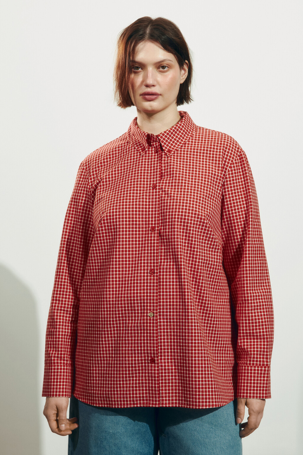 Рубашка прямая в клетку - цвет красный - 2