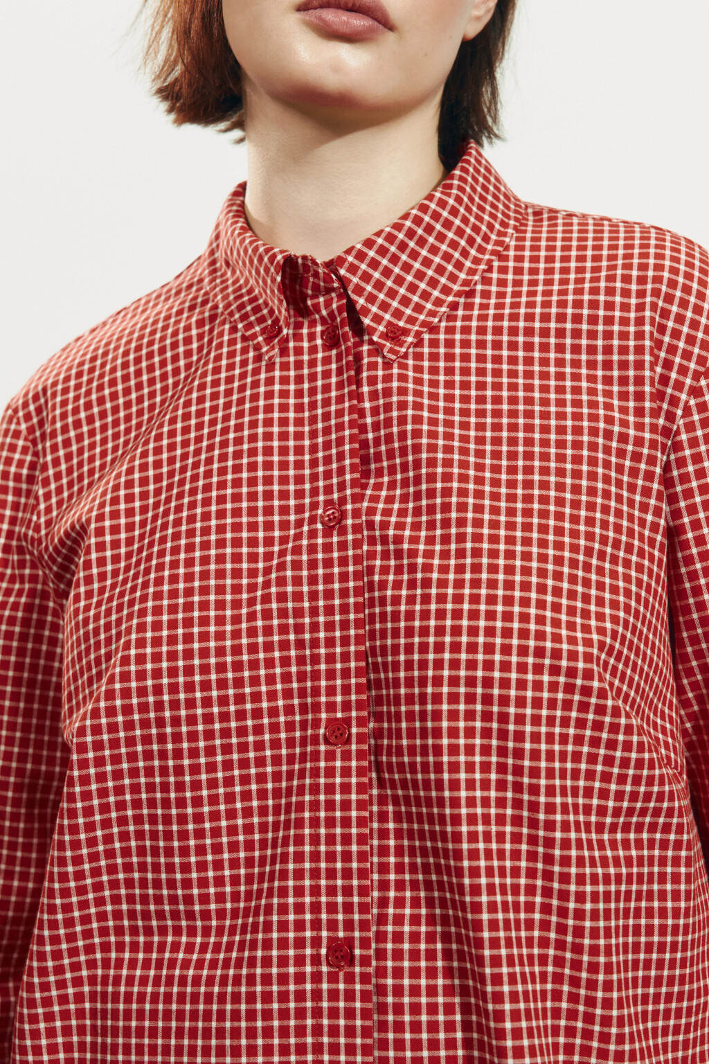 Рубашка прямая в клетку - цвет красный - 5