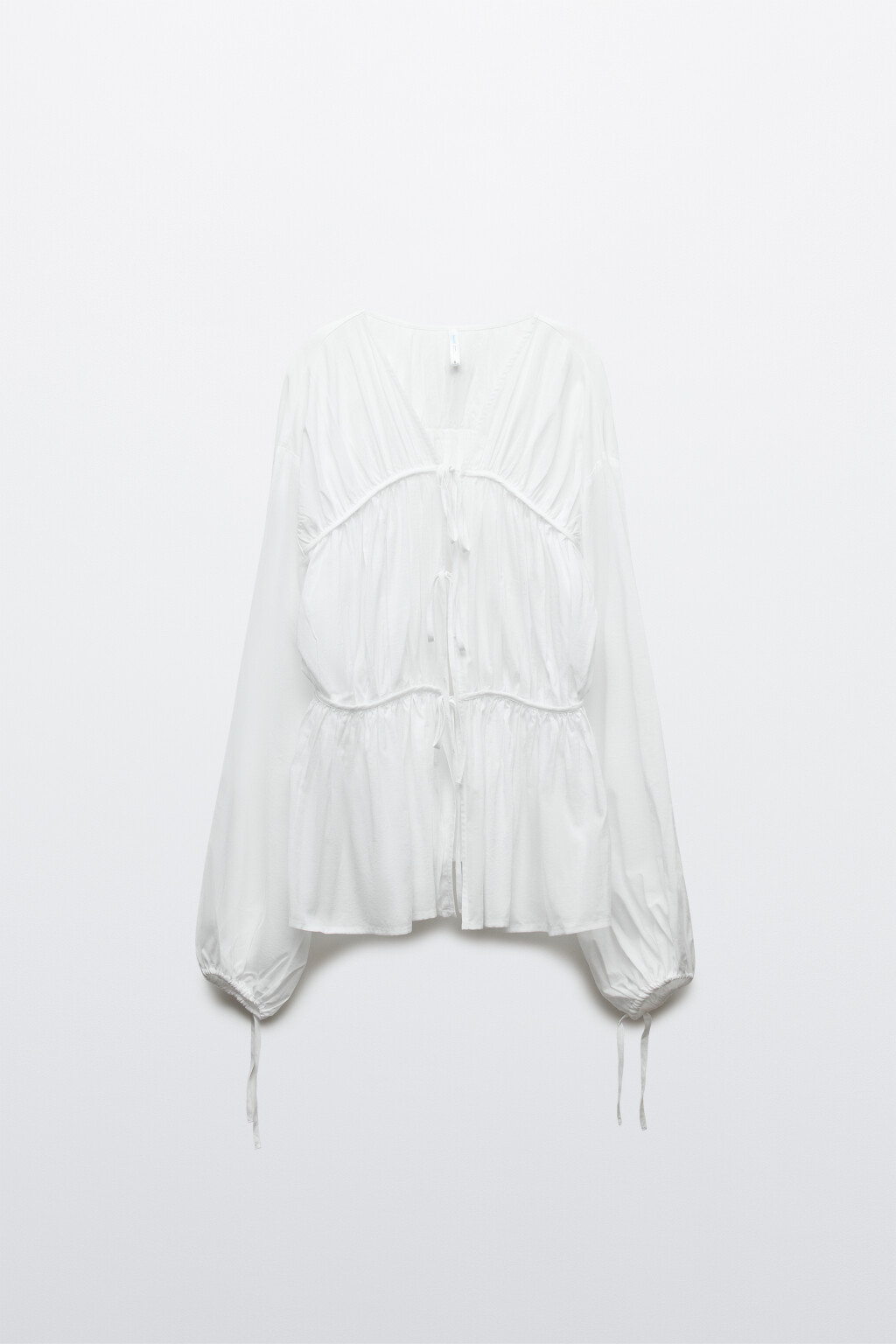 Блузка приталенная на шнуровке - цвет белый - 1