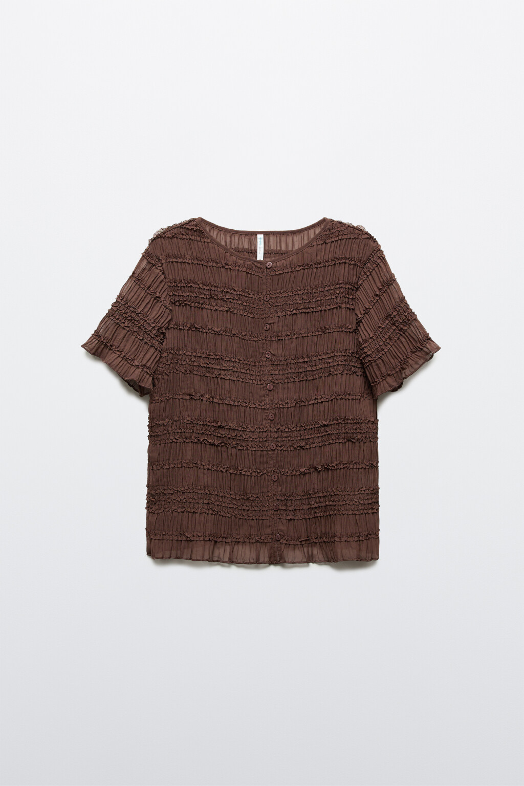 Блузка свободная ажурная с воланами - цвет коричневый - 1