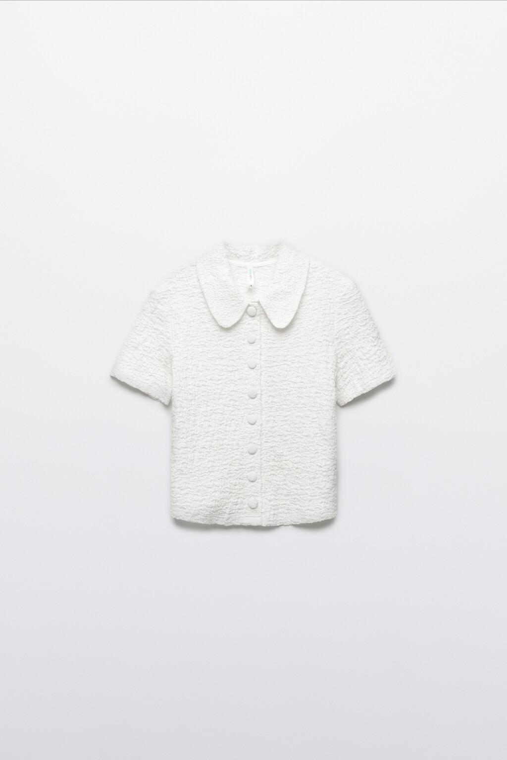 Блузка с округлым воротником ажурная - цвет белый - 1